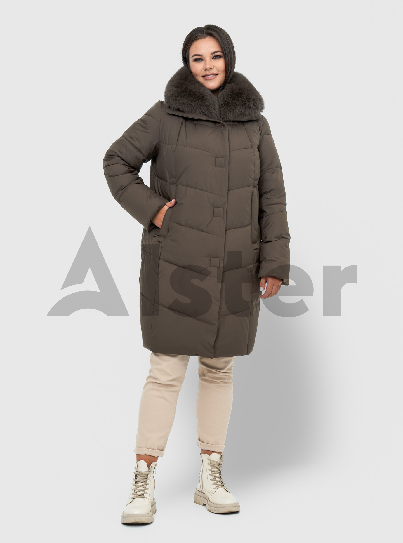 Зимнее женское пальто QARLEVAR 6038 с мехом Серо-коричневый 48 (QRL6038-17): фото - Alster.ua