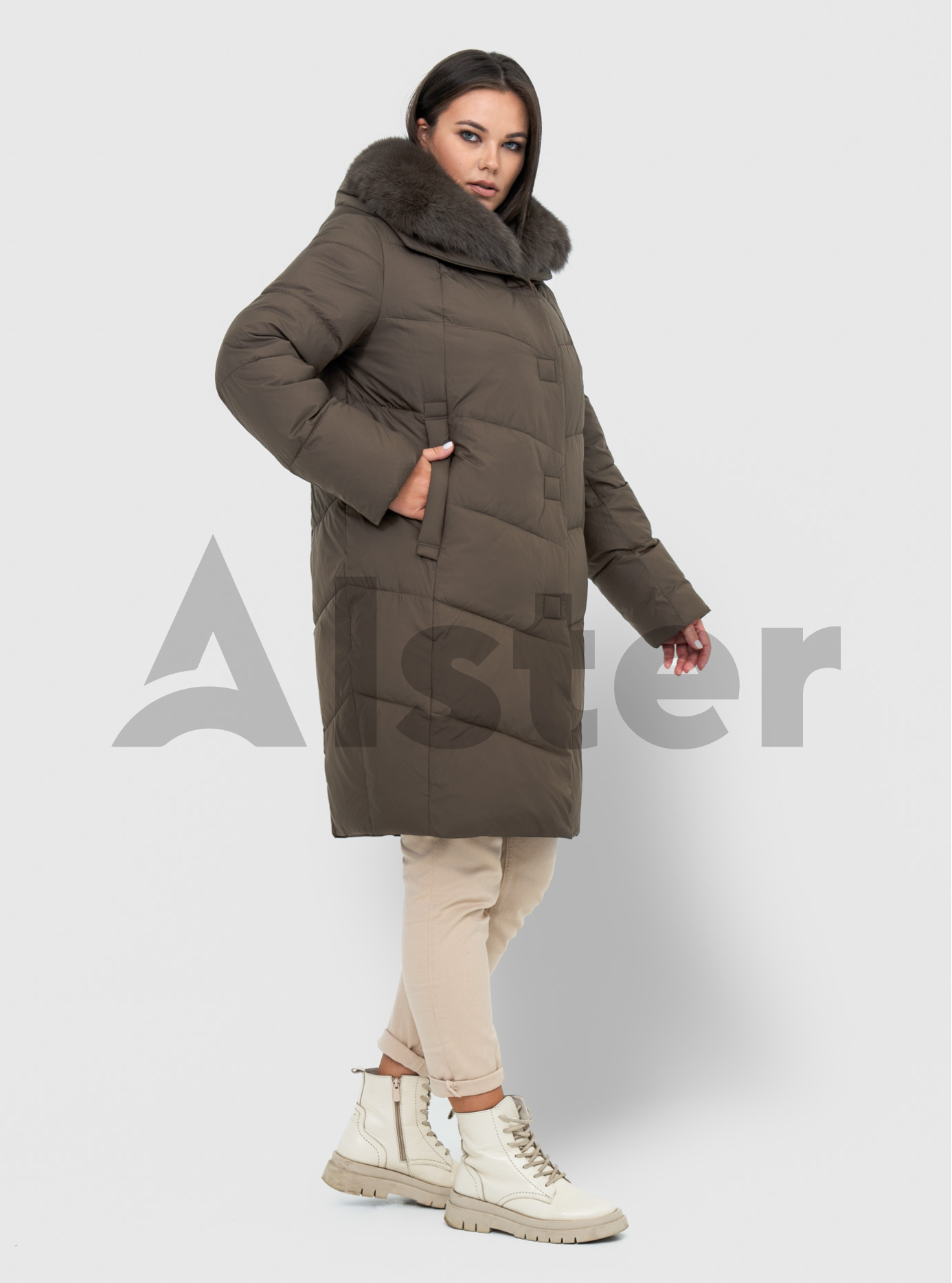 Зимнее женское пальто QARLEVAR 6038 с мехом Серо-коричневый 48 (QRL6038-17): фото - Alster.ua