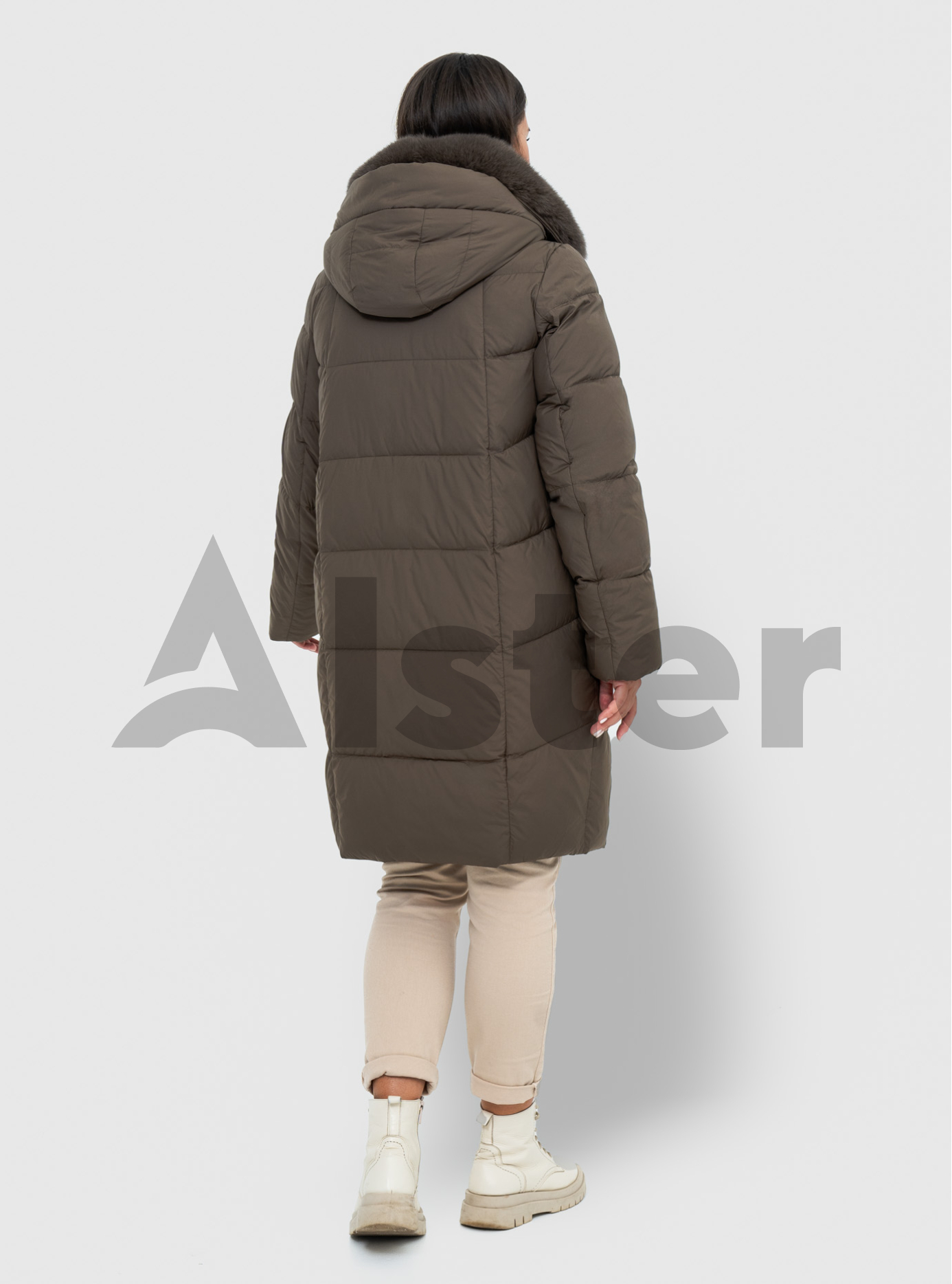 Зимнее женское пальто QARLEVAR 6038 с мехом Серо-коричневый 48 (QRL6038-17): фото - Alster.ua