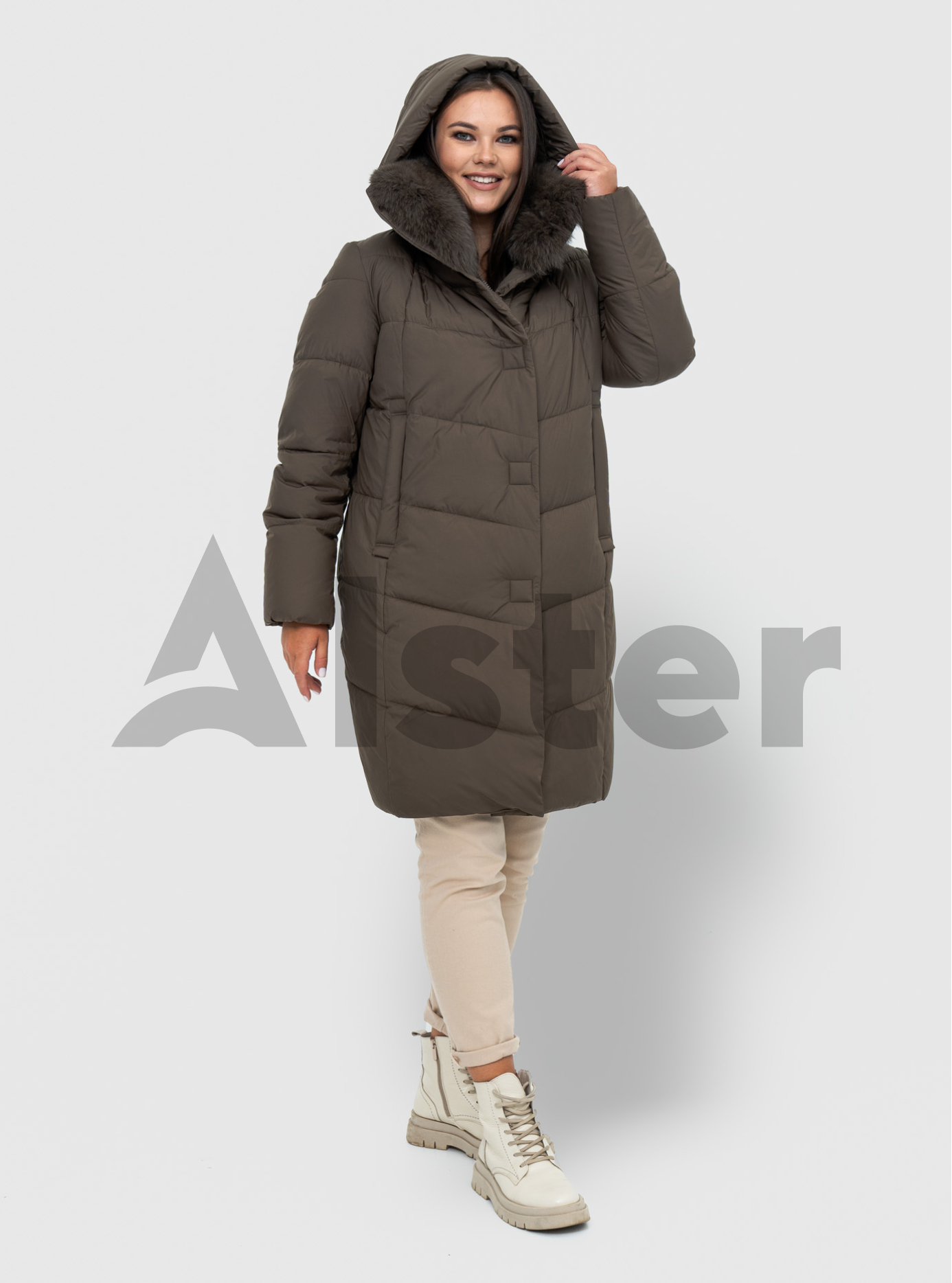 Зимнее женское пальто QARLEVAR 6038 с мехом Серо-коричневый 48 (QRL6038-17): фото - Alster.ua