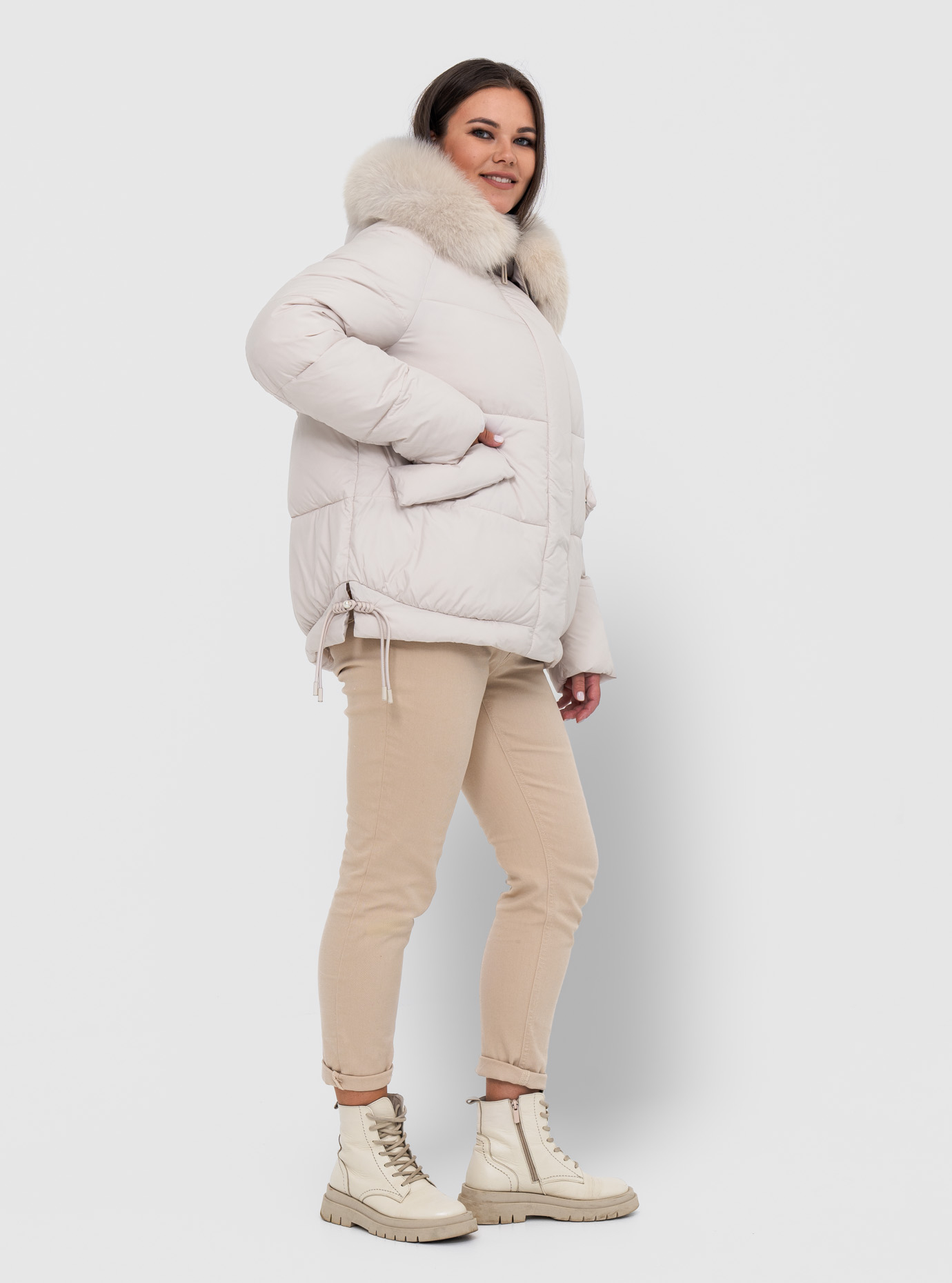 Женская зимняя куртка с мехом QARLEVAR 7007-1 Молоко 50 (QRL7007-1-07): фото - Alster.ua