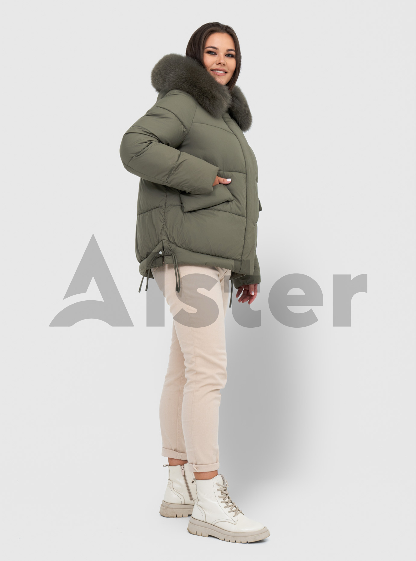 Женская зимняя куртка с мехом QARLEVAR 7007-1 Серо-зелёный 54 (QRL7007-1-19): фото - Alster.ua