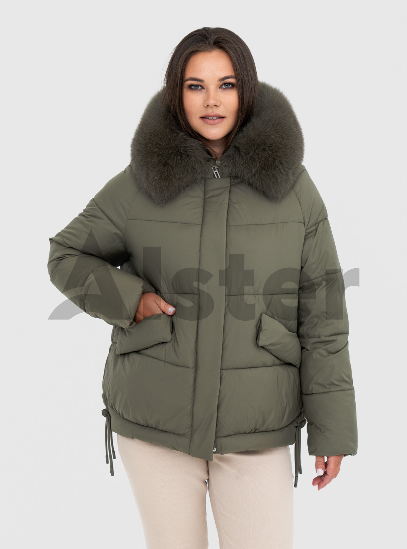 Женская зимняя куртка с мехом QARLEVAR 7007-1 Серо-зелёный 54 (QRL7007-1-19): фото - Alster.ua