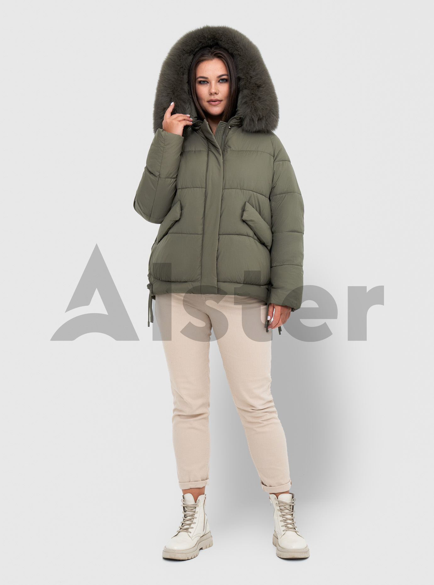 Женская зимняя куртка с мехом QARLEVAR 7007-1 Серо-зелёный 54 (QRL7007-1-19): фото - Alster.ua