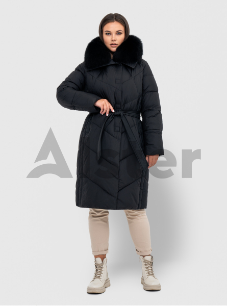 Зимнее длинное женское пальто QARLEVAR 7016 с мехом