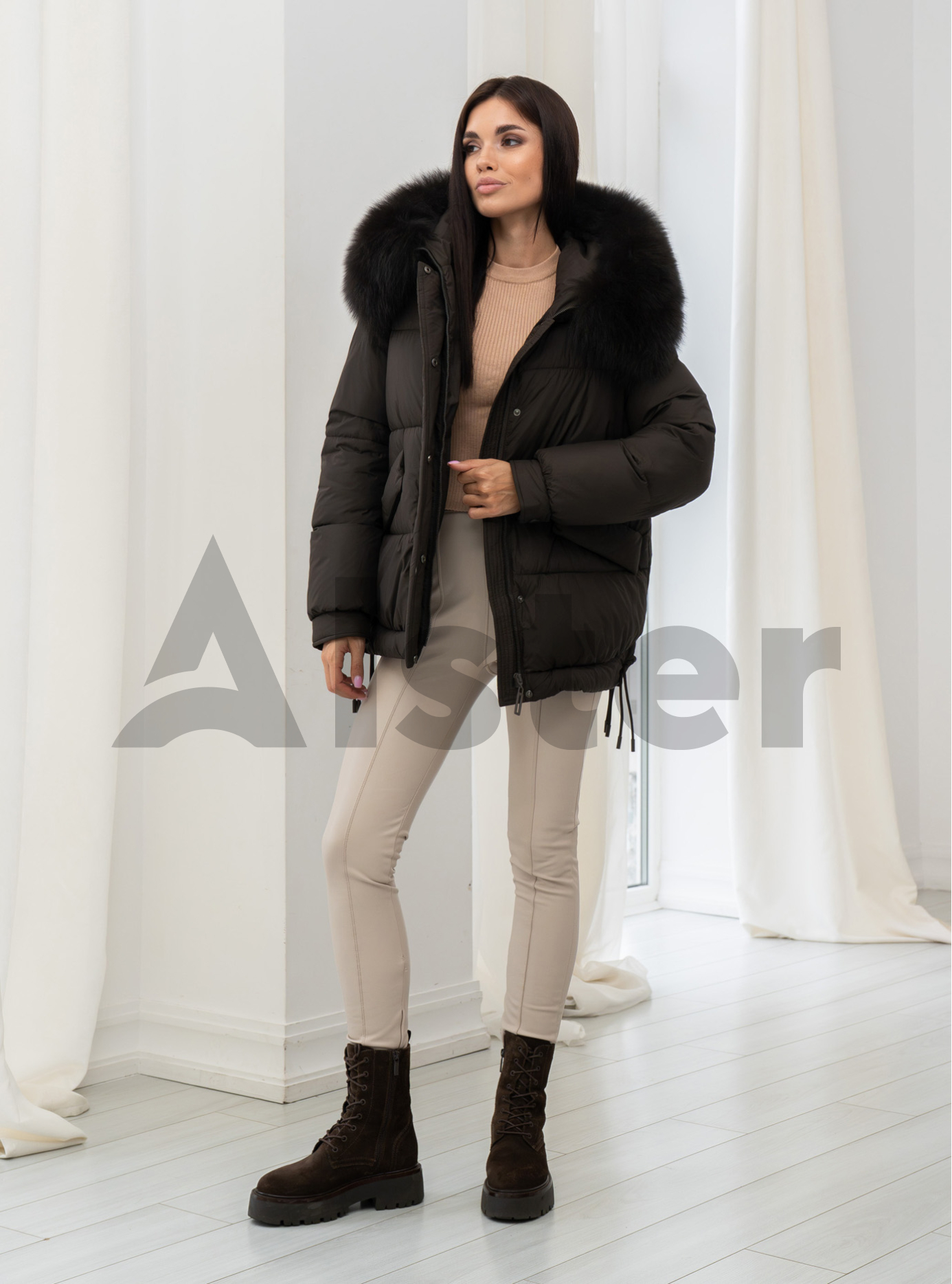 Женская зимняя куртка с мехом QARLEVAR 7007 Шоколадный 50 (QRL7007-44): фото - Alster.ua