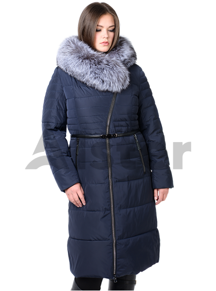 Куртка зимняя длинная на молнии с мехом чернобурки Куртка зимняя длинная на молнии с мехом чернобурки
