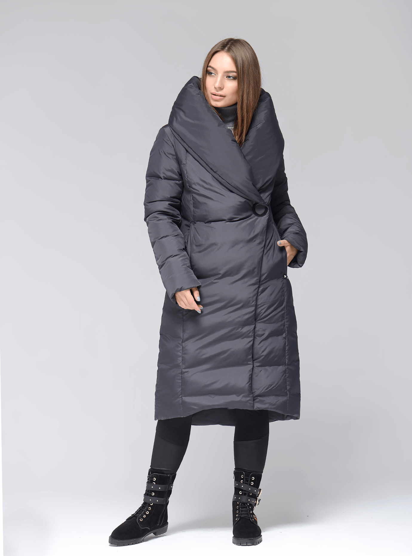Пуховик-одеяло зимний длинный Графитовый S (02-SO19042): фото - Alster.ua