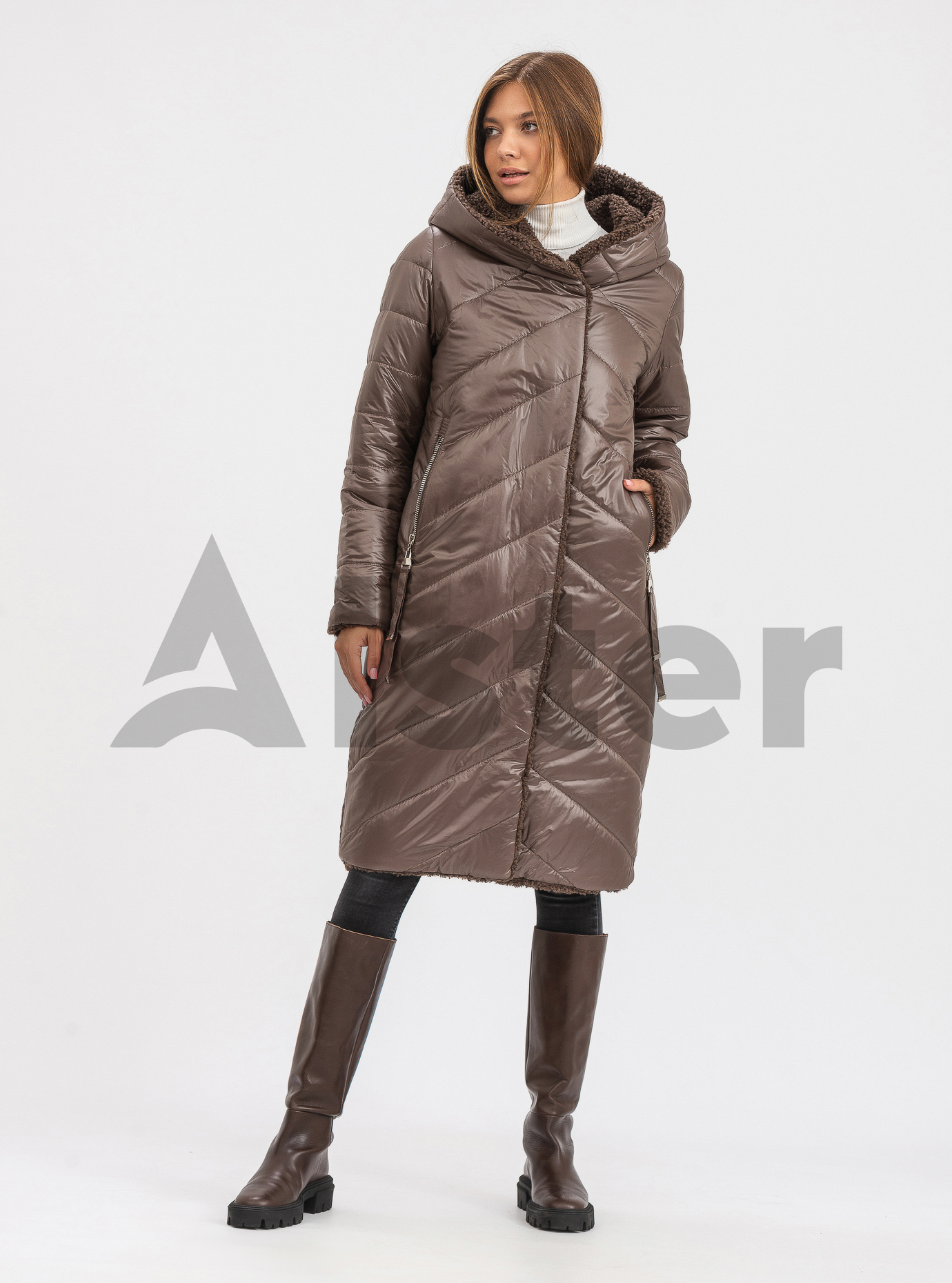 Двусторонняя шубка-пальто SNOW OWL Шоколадный 2XL (21A604-20): фото - Alster.ua
