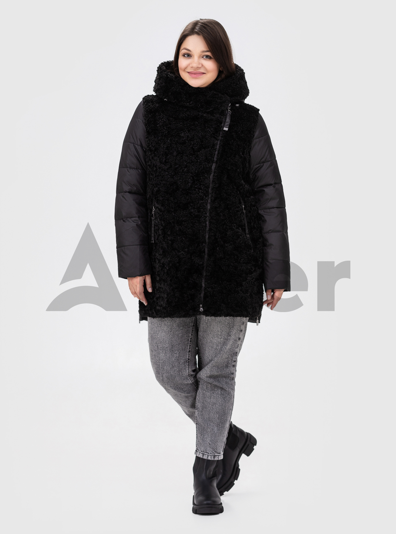 Женская куртка комбинированная с мехом SNOW OWL Чёрный 4XL (21B652-15): фото - Alster.ua