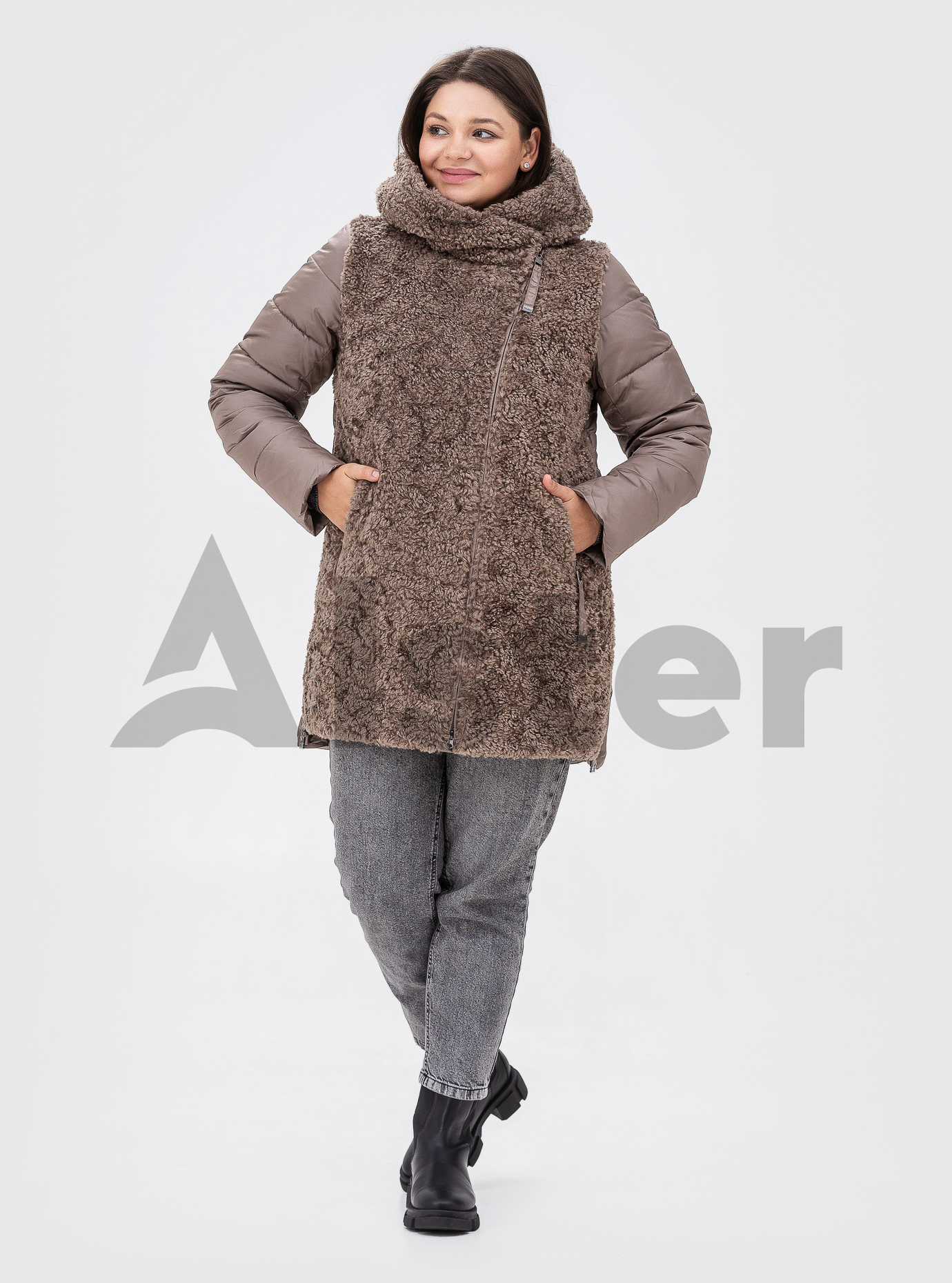 Женская куртка комбинированная с мехом SNOW OWL Тёмный бежевый 2XL (21B652-08): фото - Alster.ua
