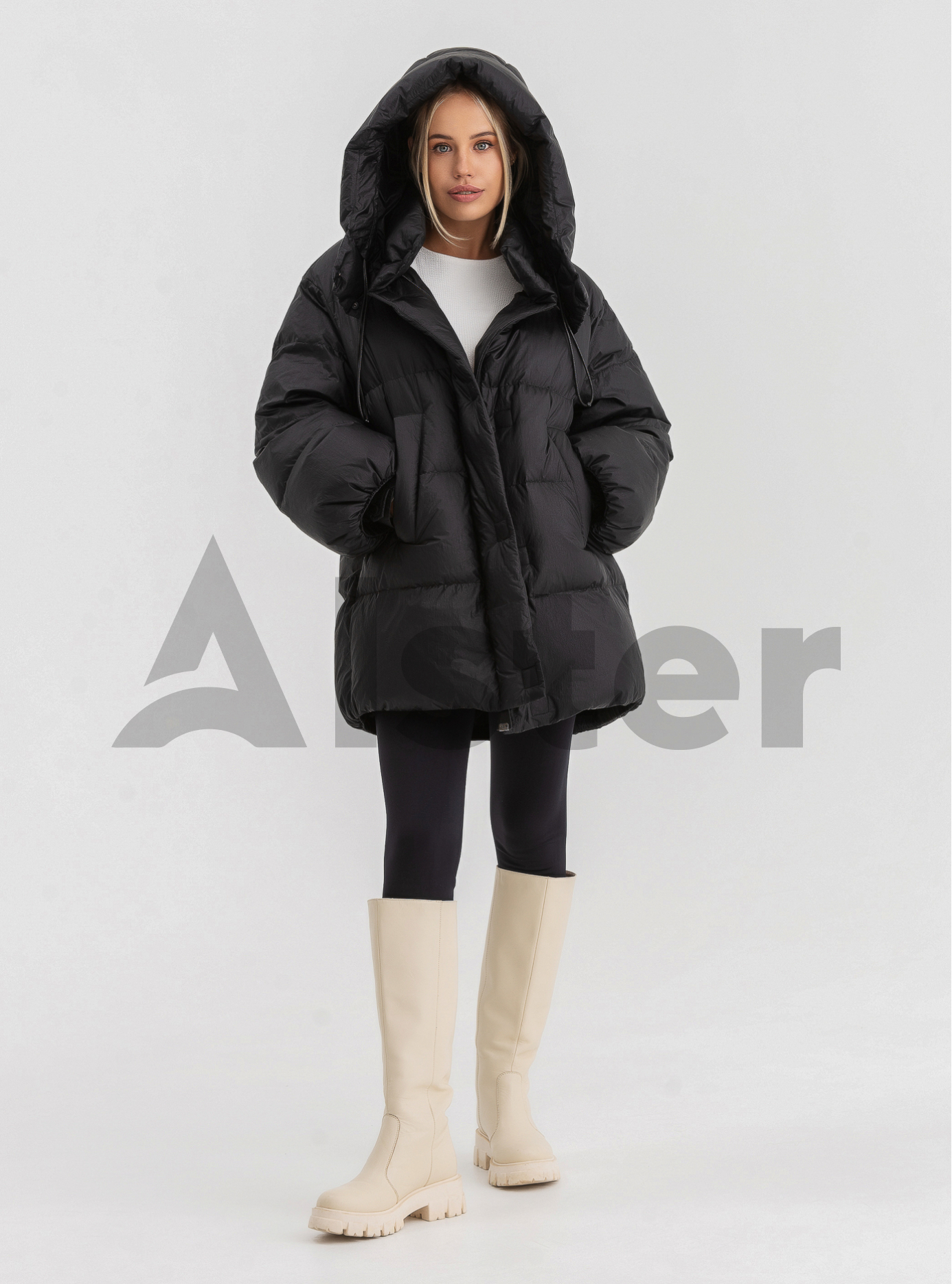 Женский зимний пуховик 22657 oversize Чёрный L (SO22657-12): фото - Alster.ua