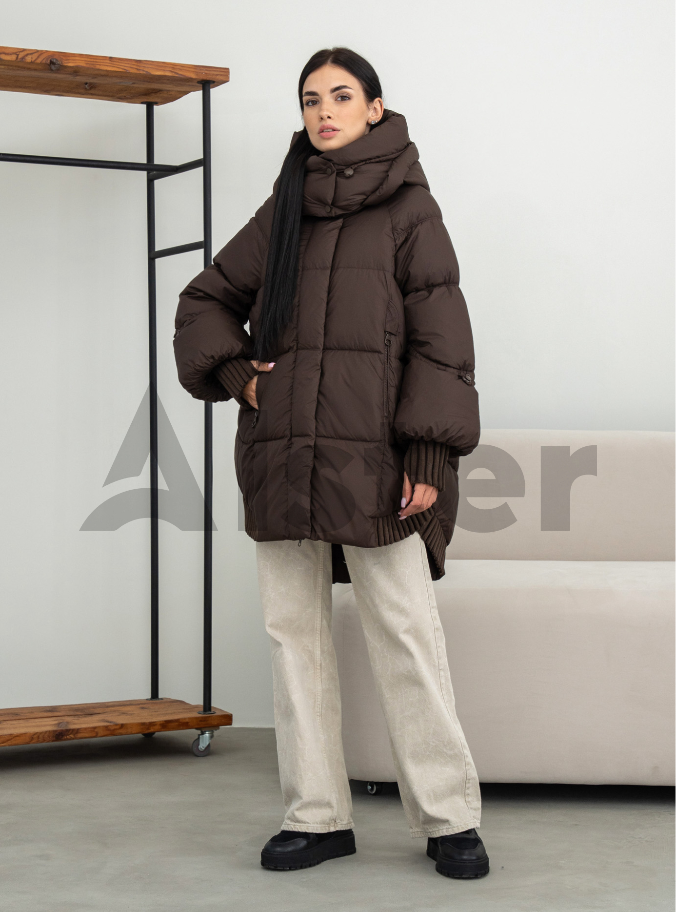 Жіноча зимова куртка Towmy 0662 середньої довжини (oversize) Шоколадний S (26TM0662-02): фото - Alster.ua