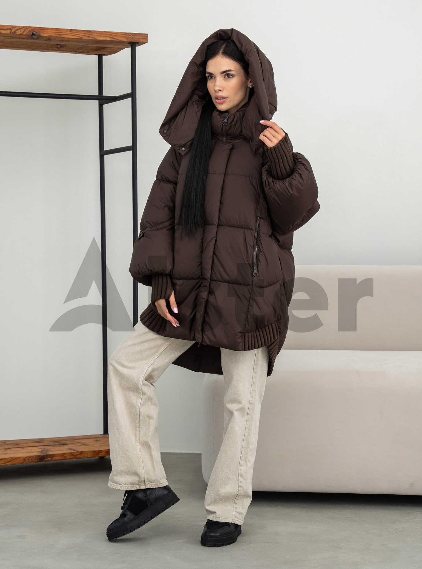 Жіноча зимова куртка Towmy 0662 середньої довжини (oversize) Шоколадний S (26TM0662-02): фото - Alster.ua