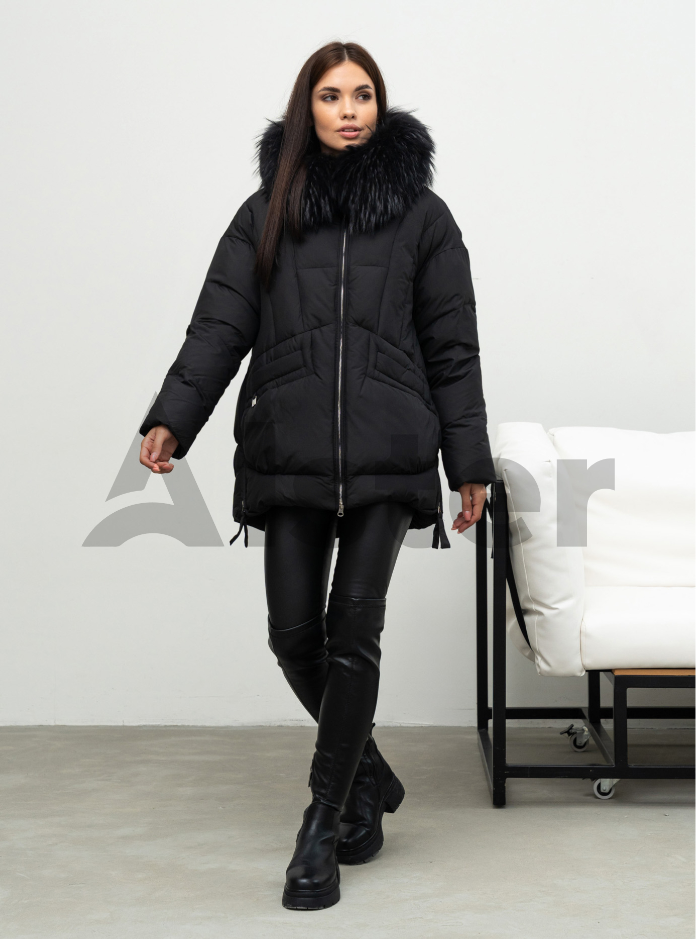 Жіноча зимова куртка видовжена Visdeer 5113 big size Чорний 54 (25VS5113-06): фото - Alster.ua
