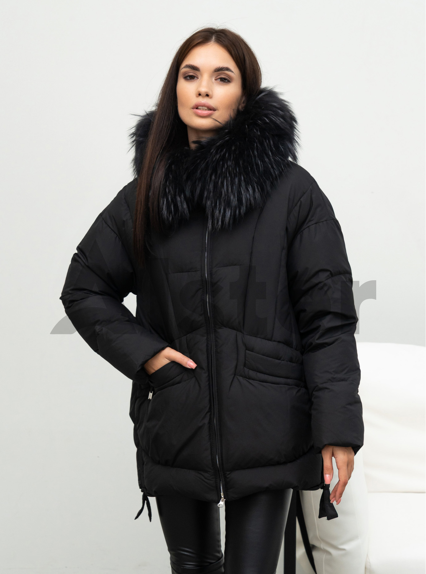 Жіноча зимова куртка видовжена Visdeer 5113 big size Чорний 54 (25VS5113-06): фото - Alster.ua