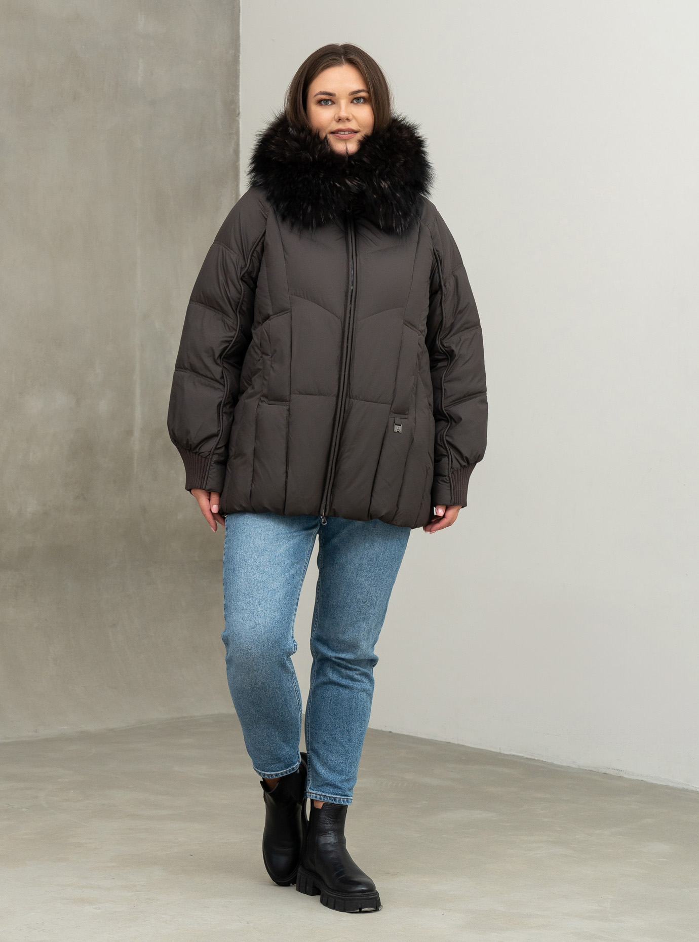 Жіноча зимова куртка видовжена Visdeer 569 big size Графітовий 46 (25VS569-06): фото - Alster.ua