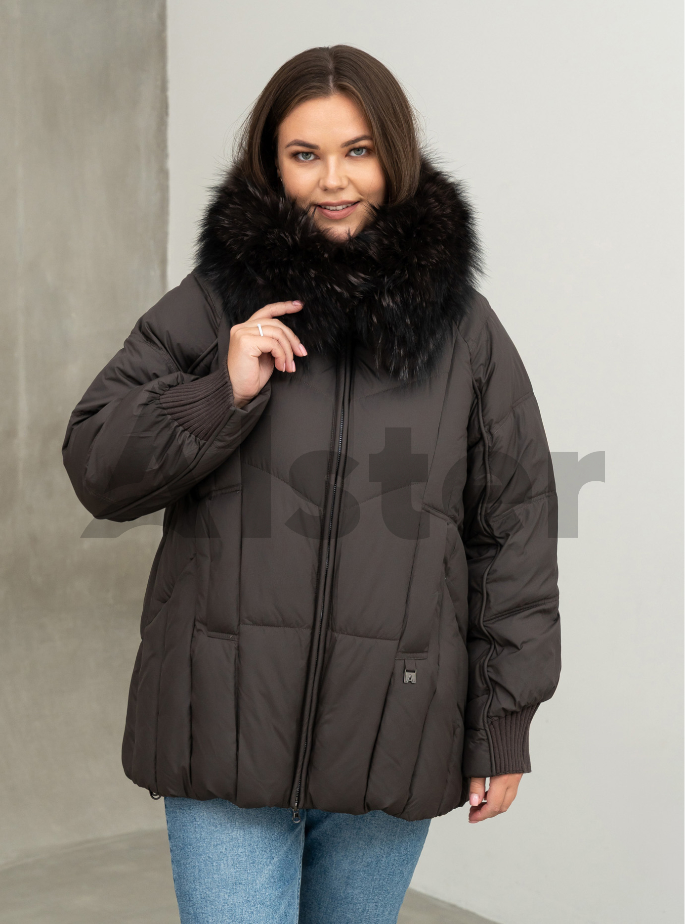 Жіноча зимова куртка видовжена Visdeer 569 big size Графітовий 46 (25VS569-06): фото - Alster.ua