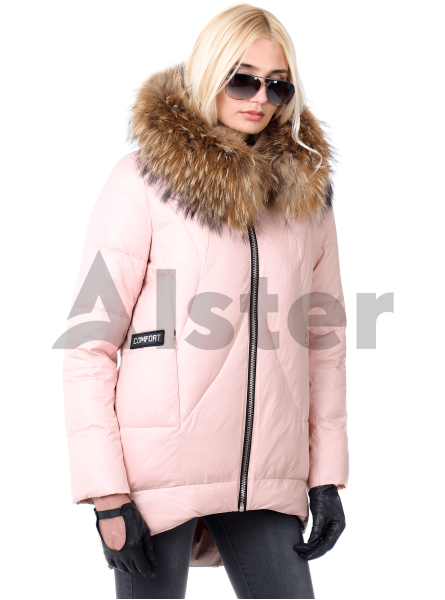 Куртка средней длины с натуральным мехом енота