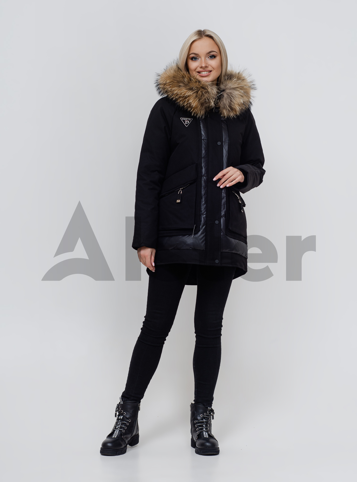 Пуховик зимний с мехом енота Чёрный XL (02-N200420): фото - Alster.ua