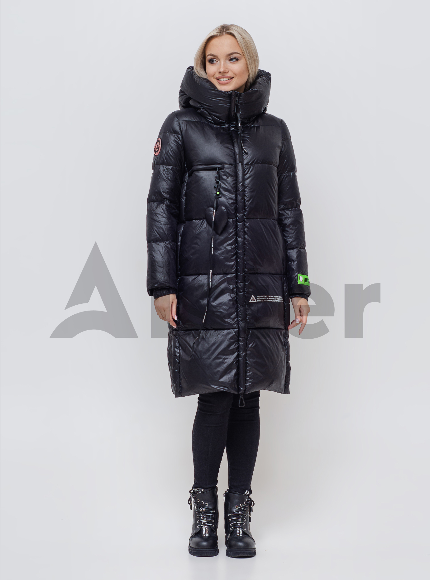 Пуховик женкий с капюшоном Чёрный L (05-SV201182): фото - Alster.ua