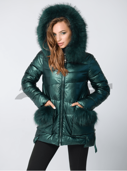 Куртка зимняя короткая с мехом песца