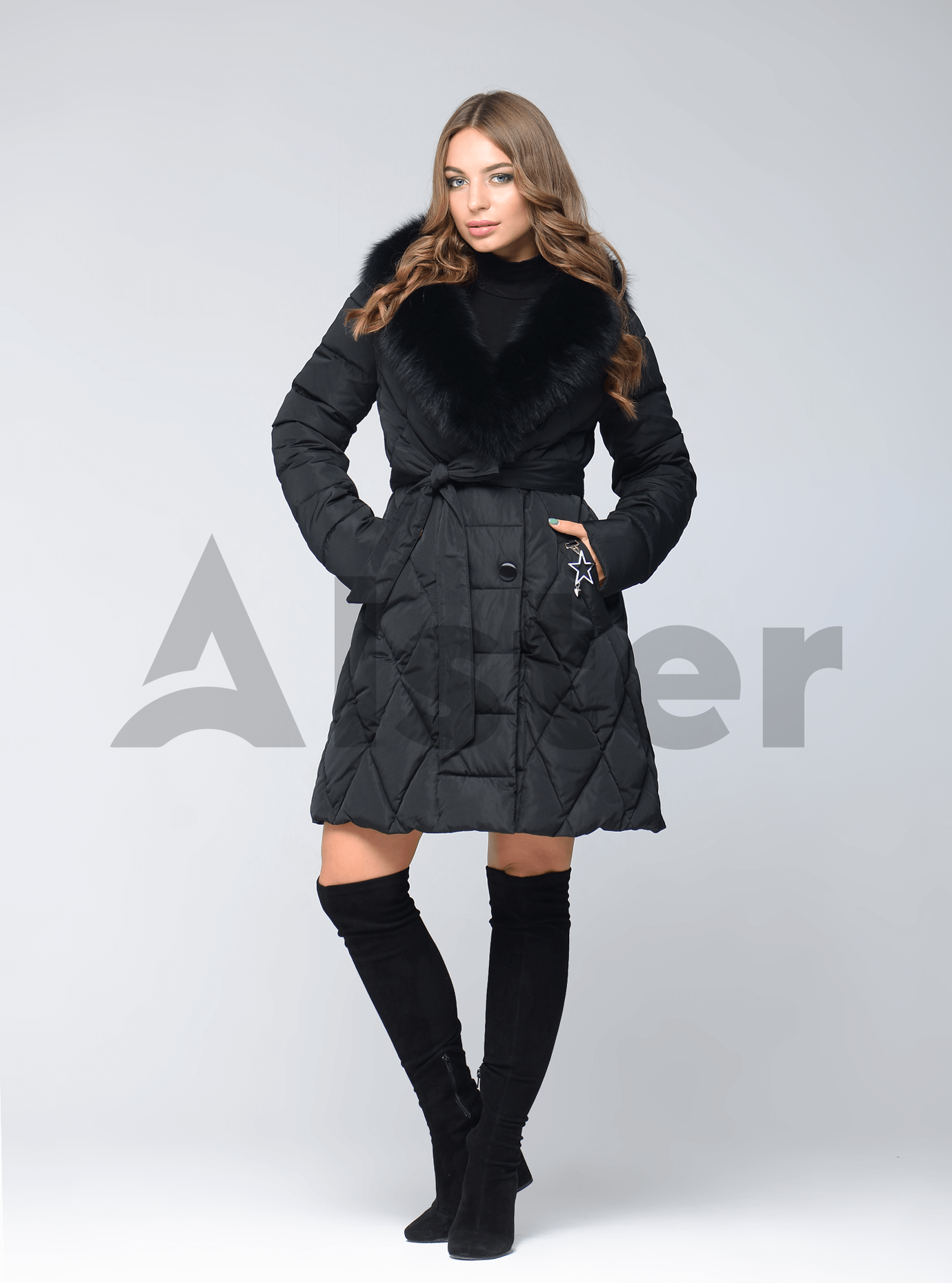 Куртка зимняя с воротником из меха песца Чёрный 2XL (05-ZL2431): фото - Alster.ua