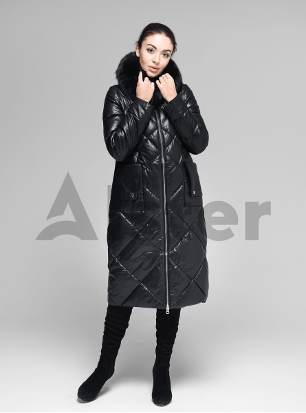 Куртка длинная прямая с мехом песца на капюшоне