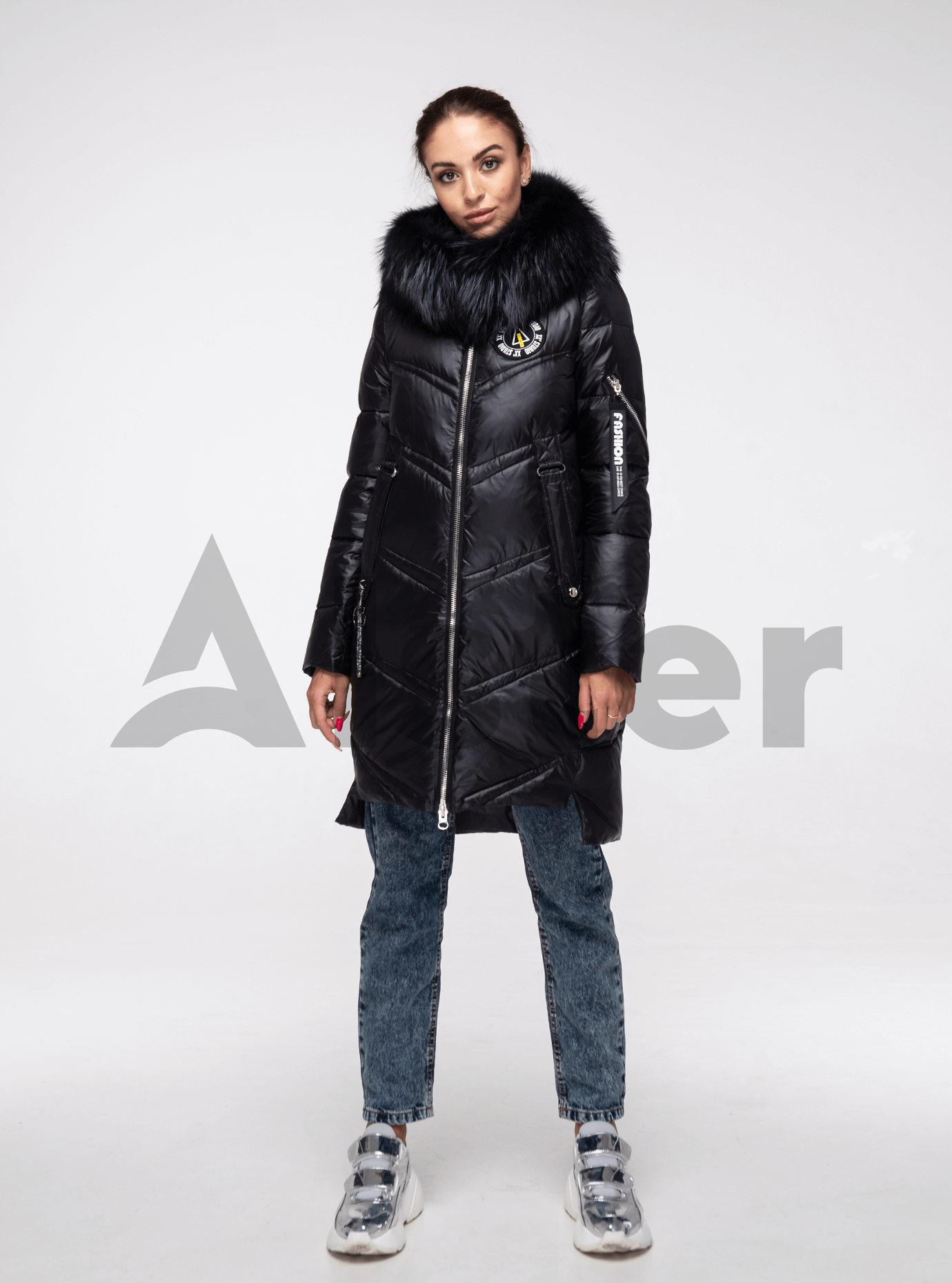 Куртка зимняя длинная с мехом енота на капюшоне Чёрный 2XL (05-ZL1940): фото - Alster.ua