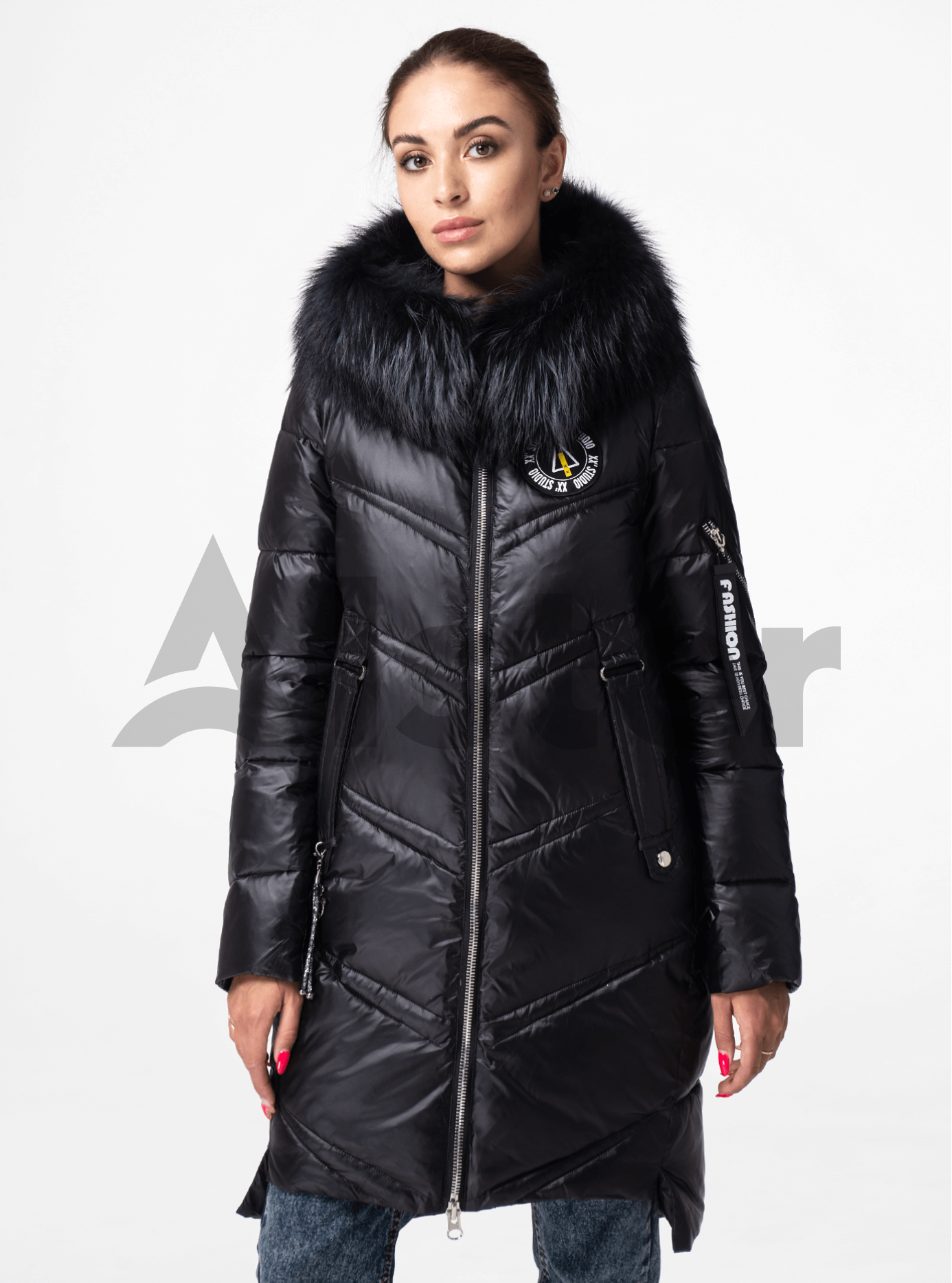 Куртка зимняя длинная с мехом енота на капюшоне Чёрный 2XL (05-ZL1940): фото - Alster.ua