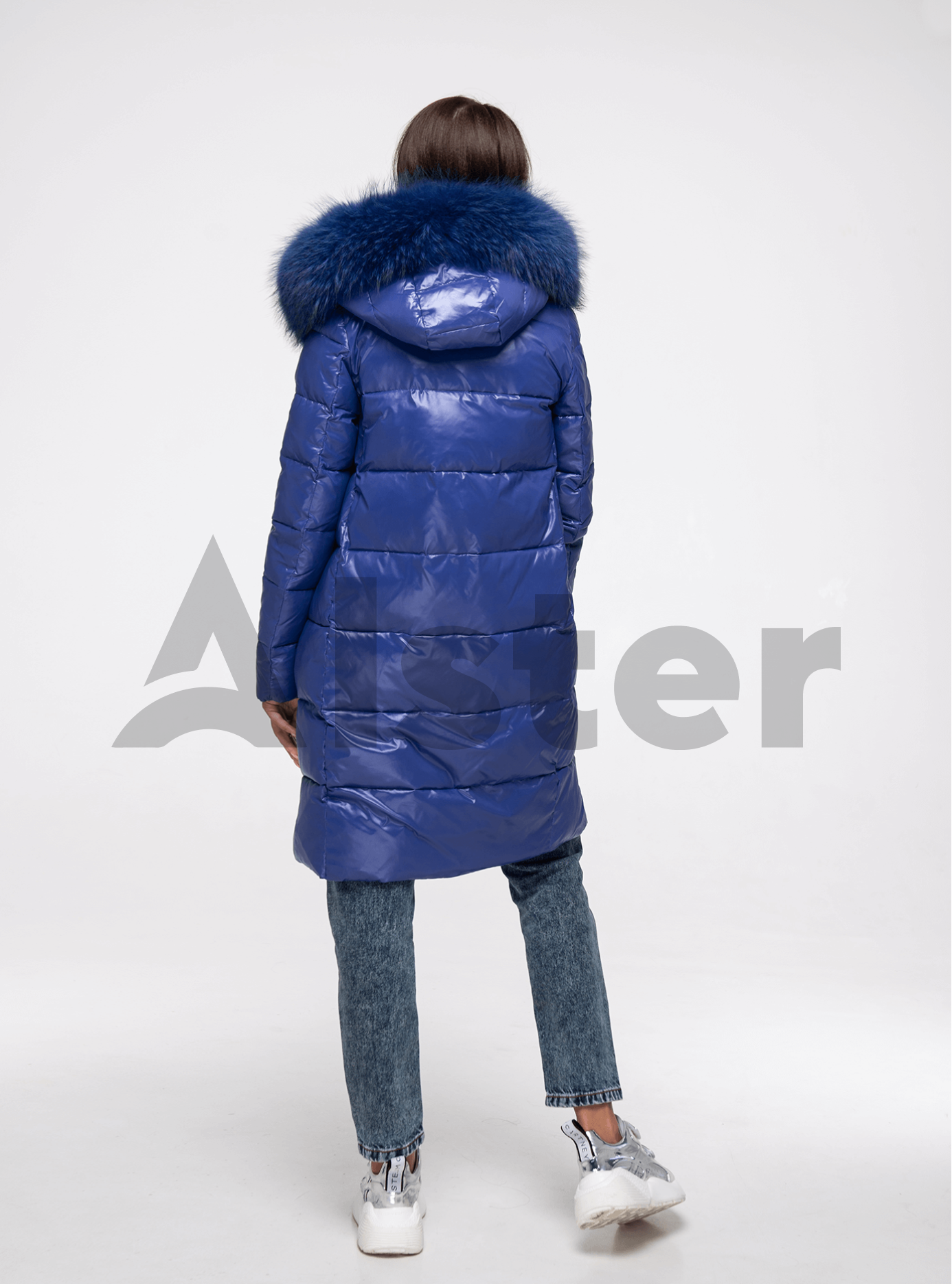 Куртка зимняя длинная с опушкой из меха енота Синий S (05-ZL2007): фото - Alster.ua