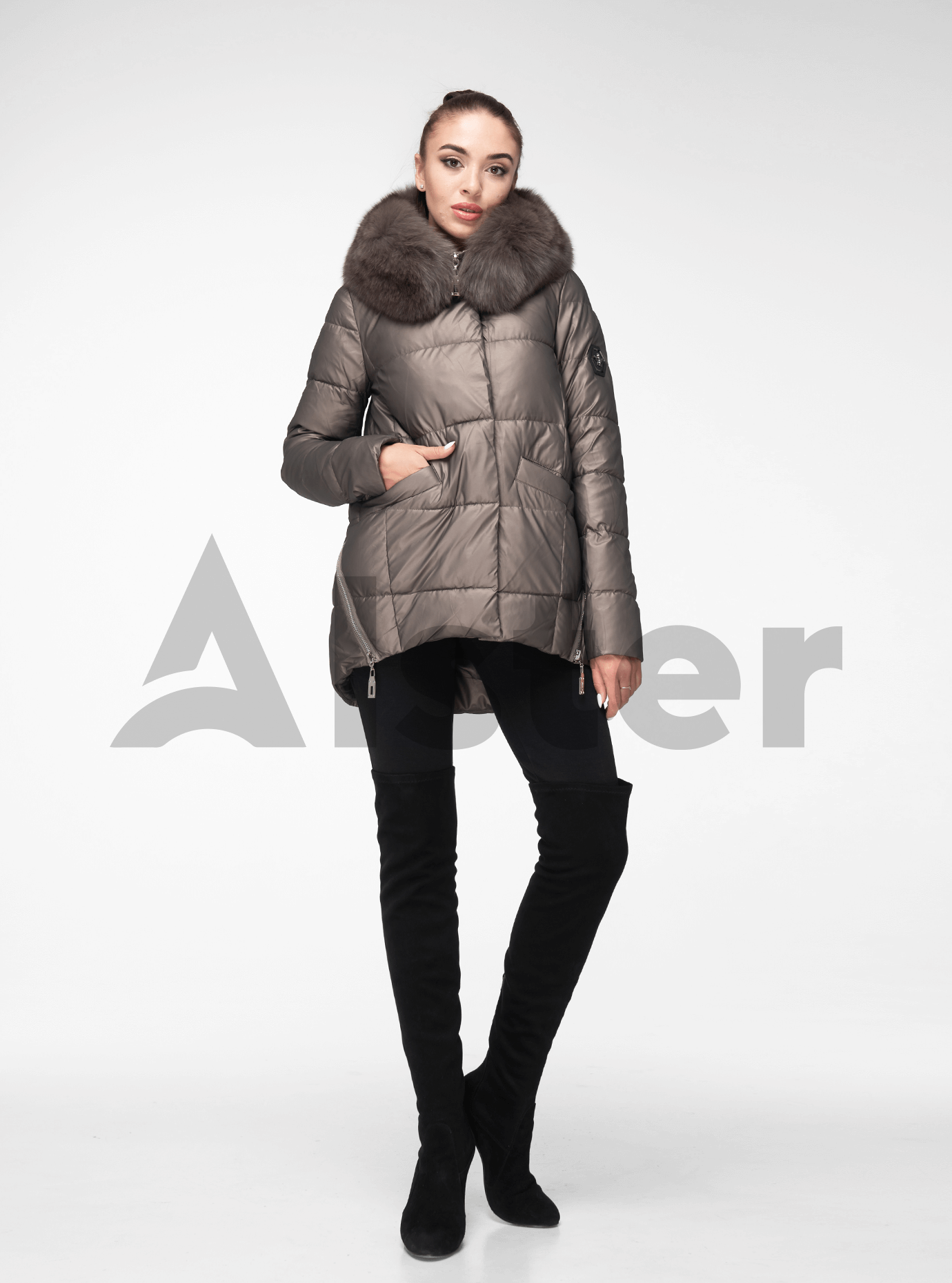 Куртка средней длины с натуральным мехом Коричневый 2XL (05-ZL2055): фото - Alster.ua