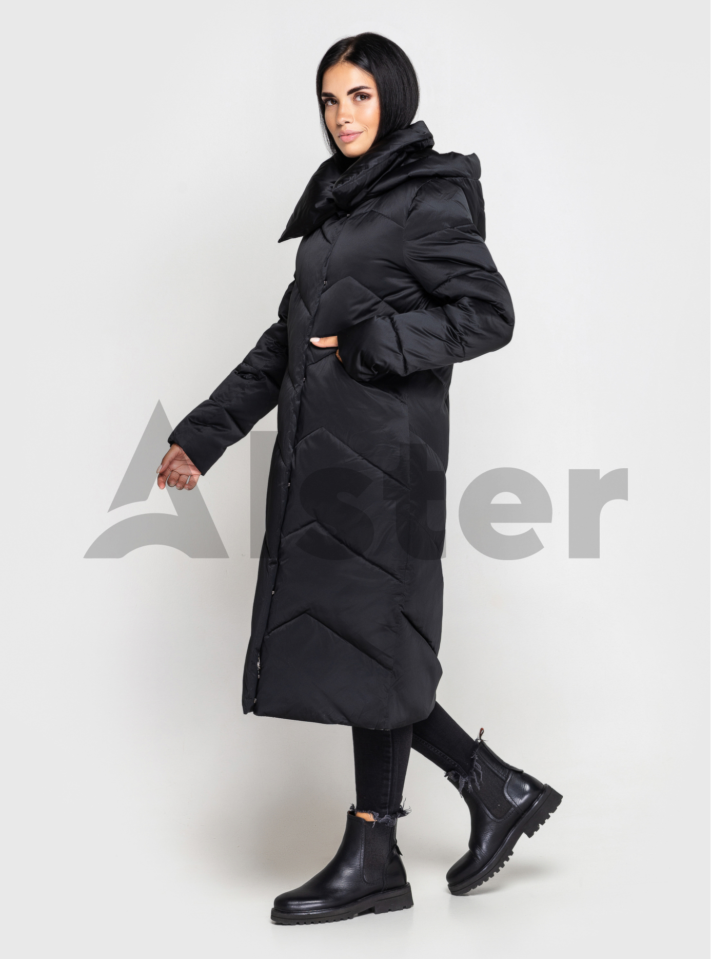 Длинное зимнее женское пальто ZLLY 2593 с поясом Чёрный XL (ZL2593-09): фото - Alster.ua