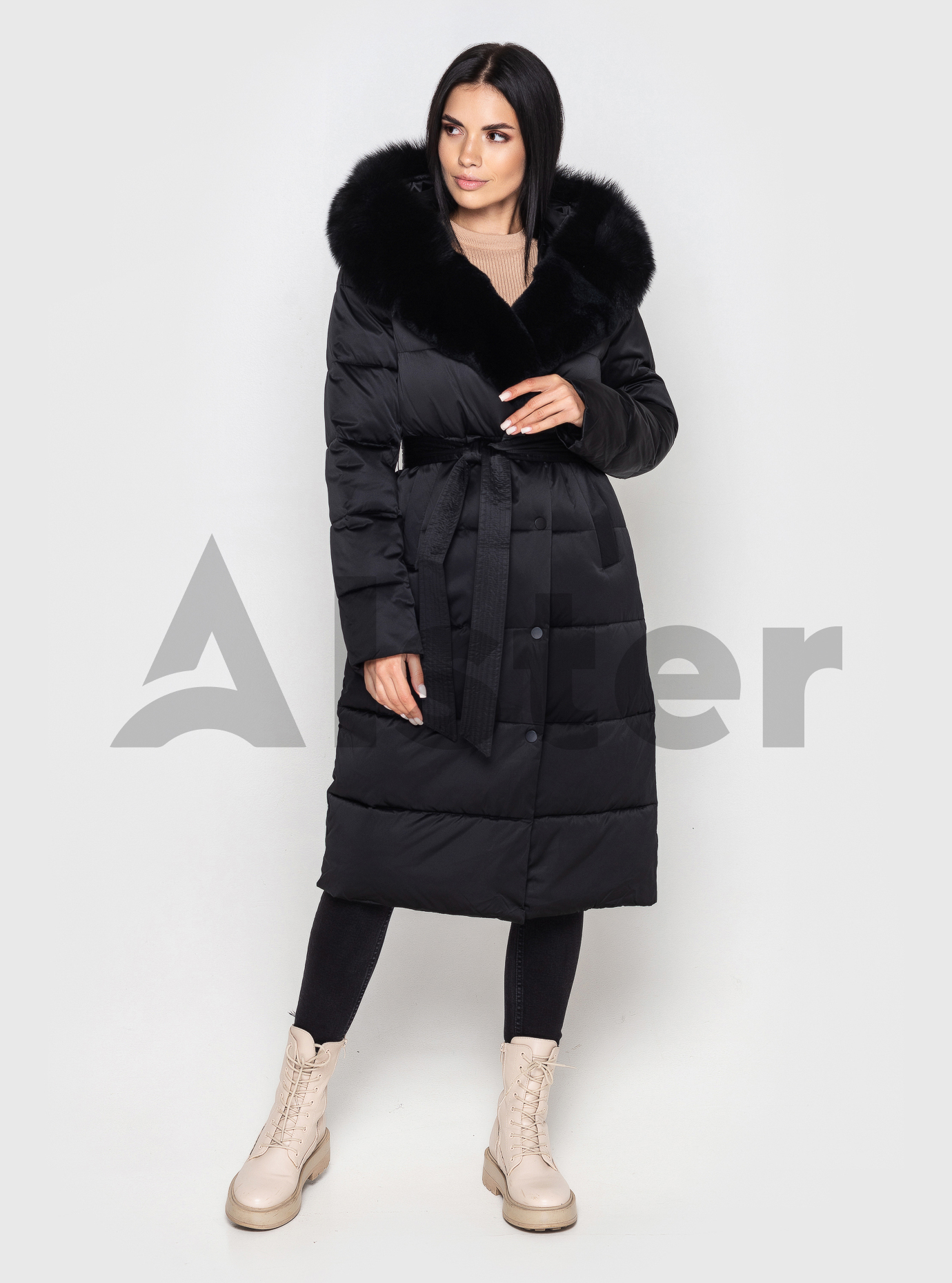 Длинный пуховик ZLLY 2638 с поясом Чёрный 2XL (ZL2638-05): фото - Alster.ua
