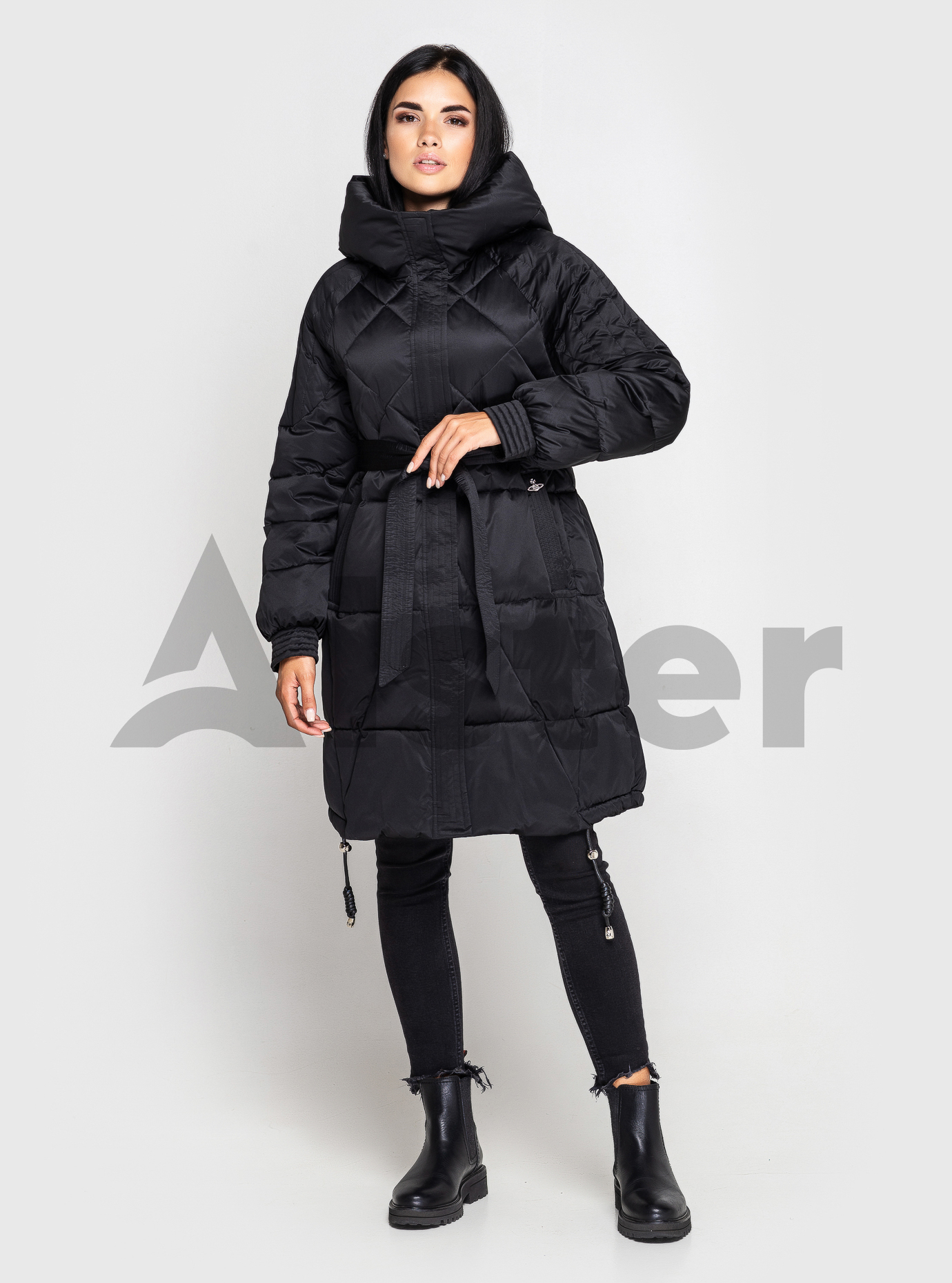 Удлинённая женская куртка ZLLY 3737 с поясом Чёрный S (ZL3737-06): фото - Alster.ua