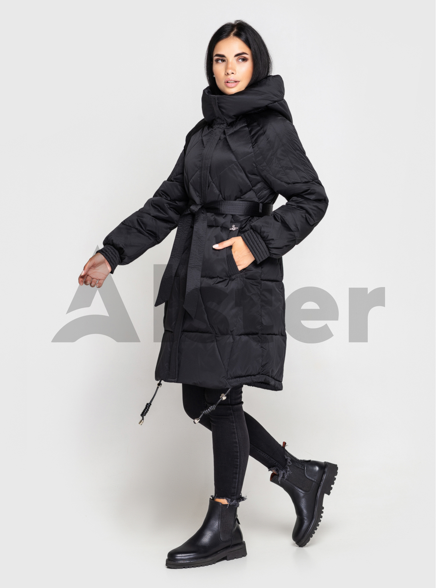 Удлинённая женская куртка ZLLY 3737 с поясом Чёрный S (ZL3737-06): фото - Alster.ua