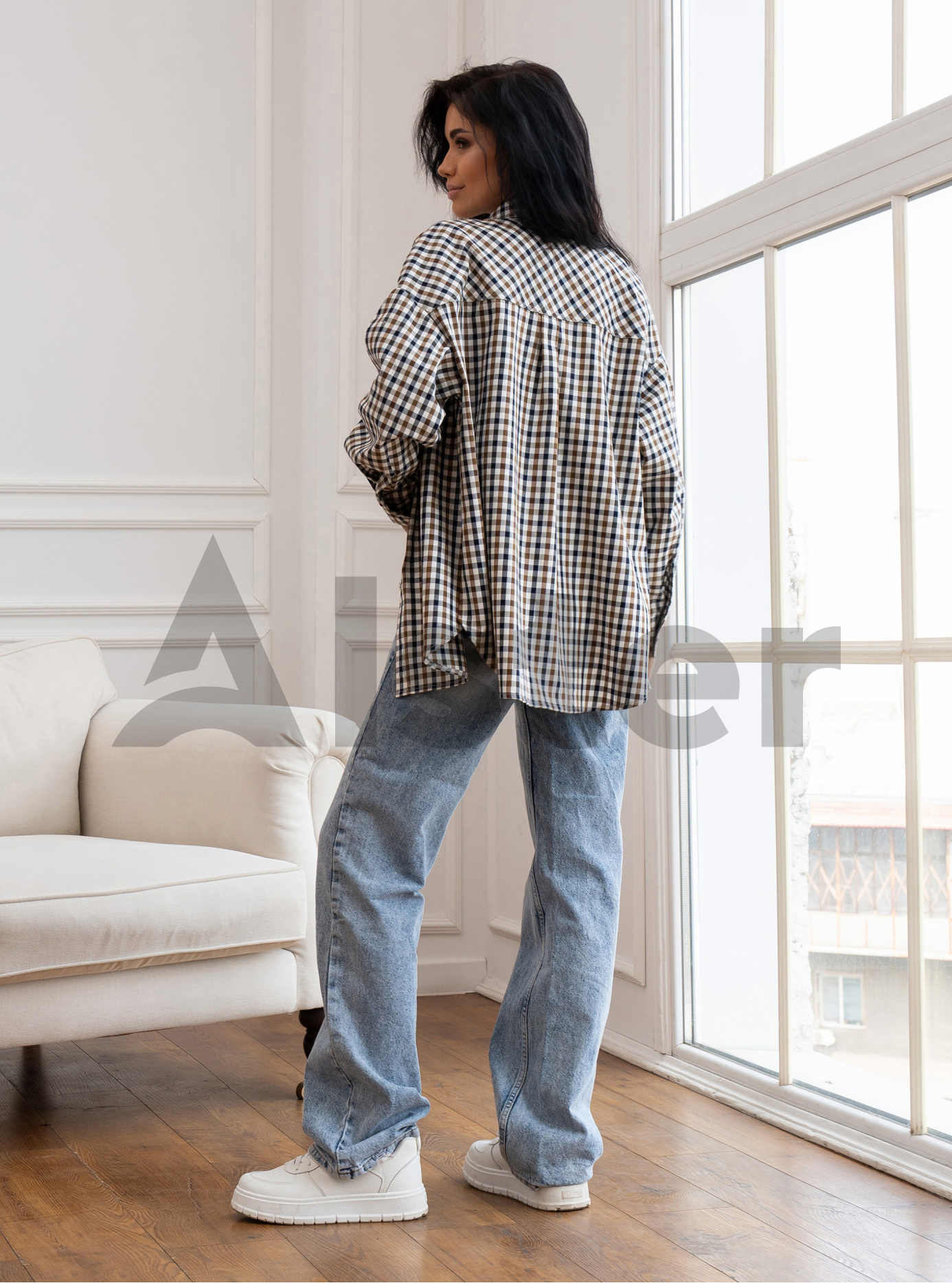 Женская клетчатая рубашка 2517 с длинным рукавом Оливковый S-M (A2517-04): фото - Alster.ua