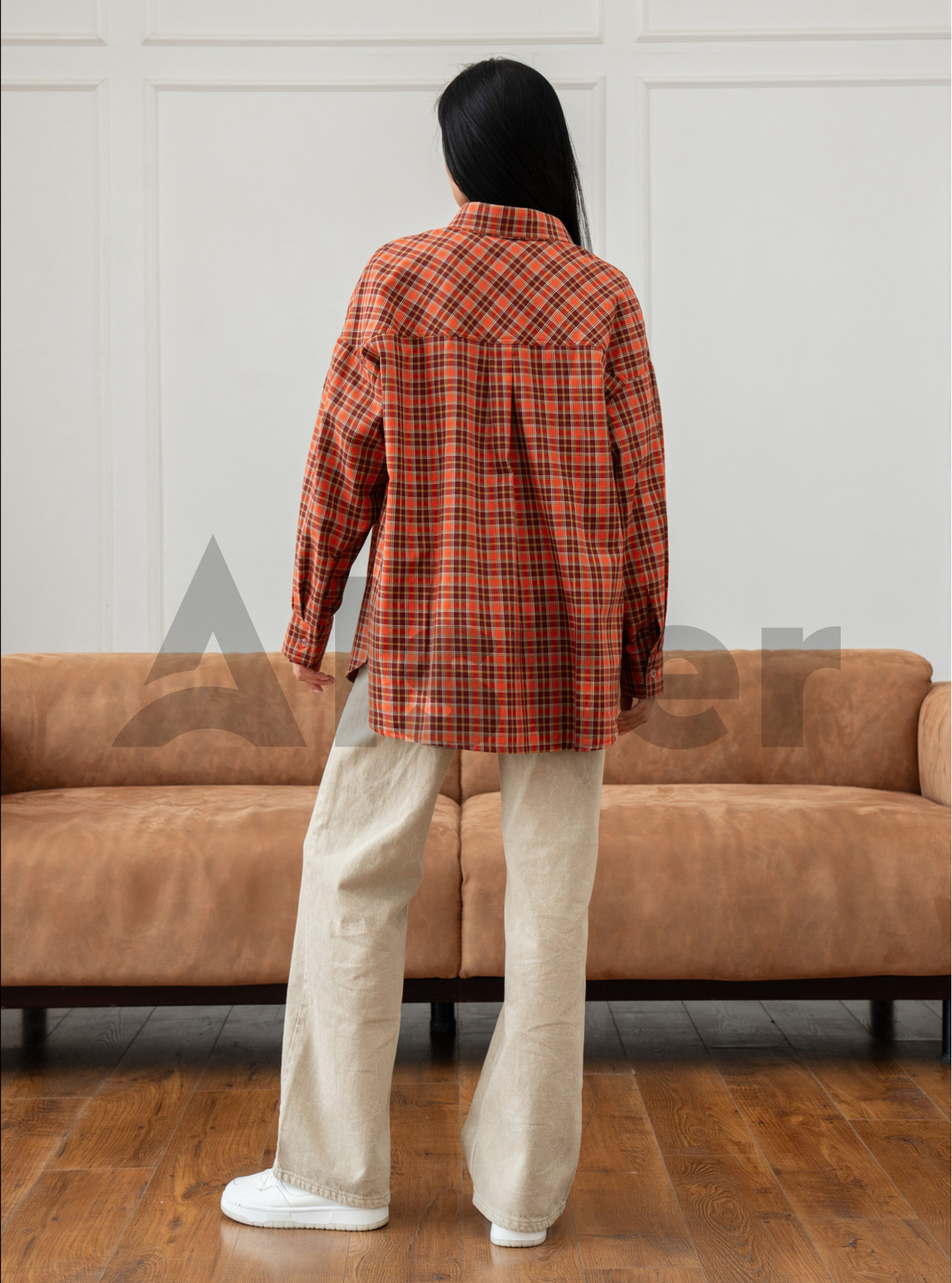 Жіноча картата сорочка 2517 з довгим рукавом Помаранчевий S-M (A2517-01): фото - Alster.ua