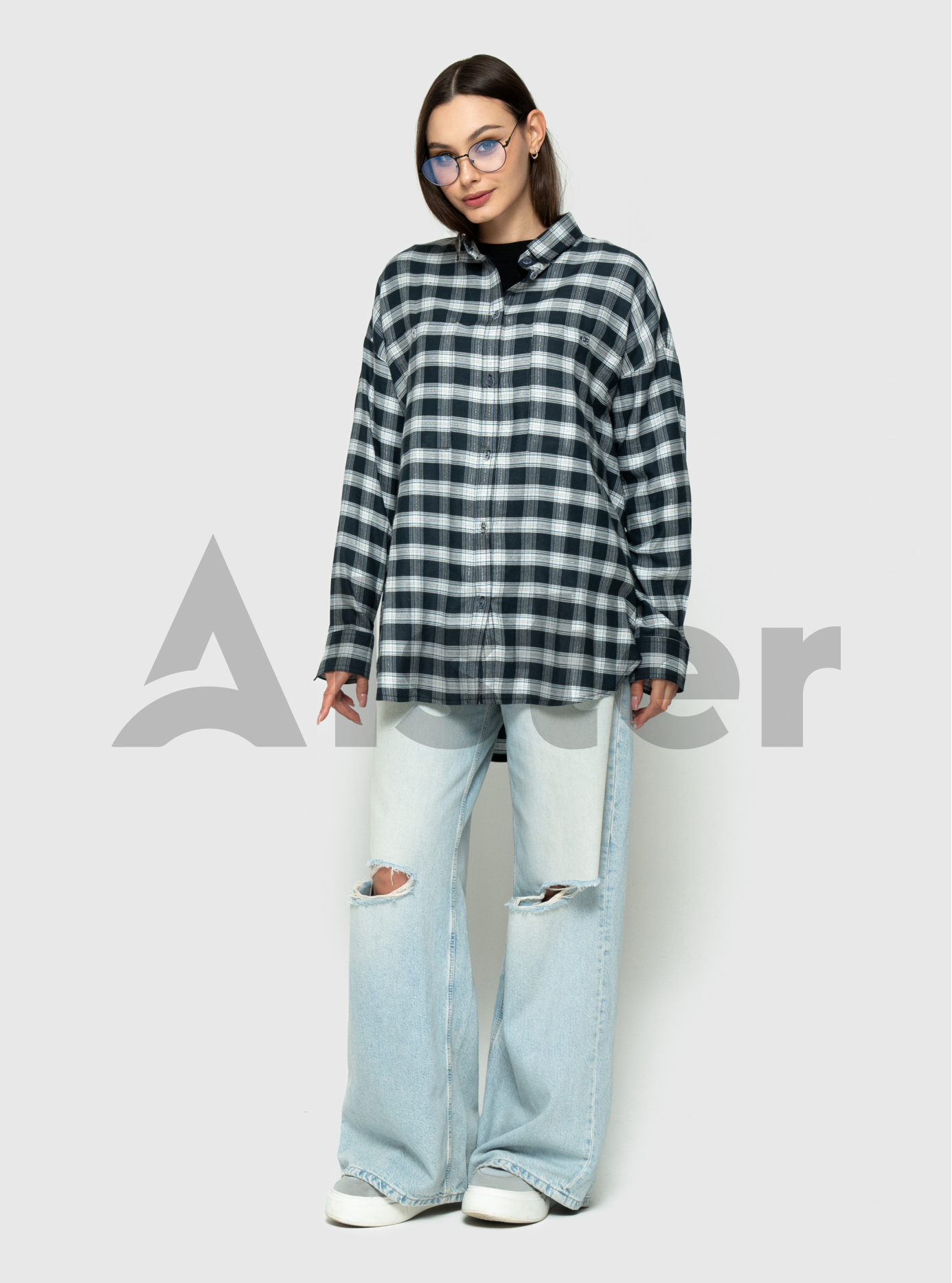 Женская клетчатая рубашка 2573 с длинным рукавом Зелёный S-M (A2573-01): фото - Alster.ua