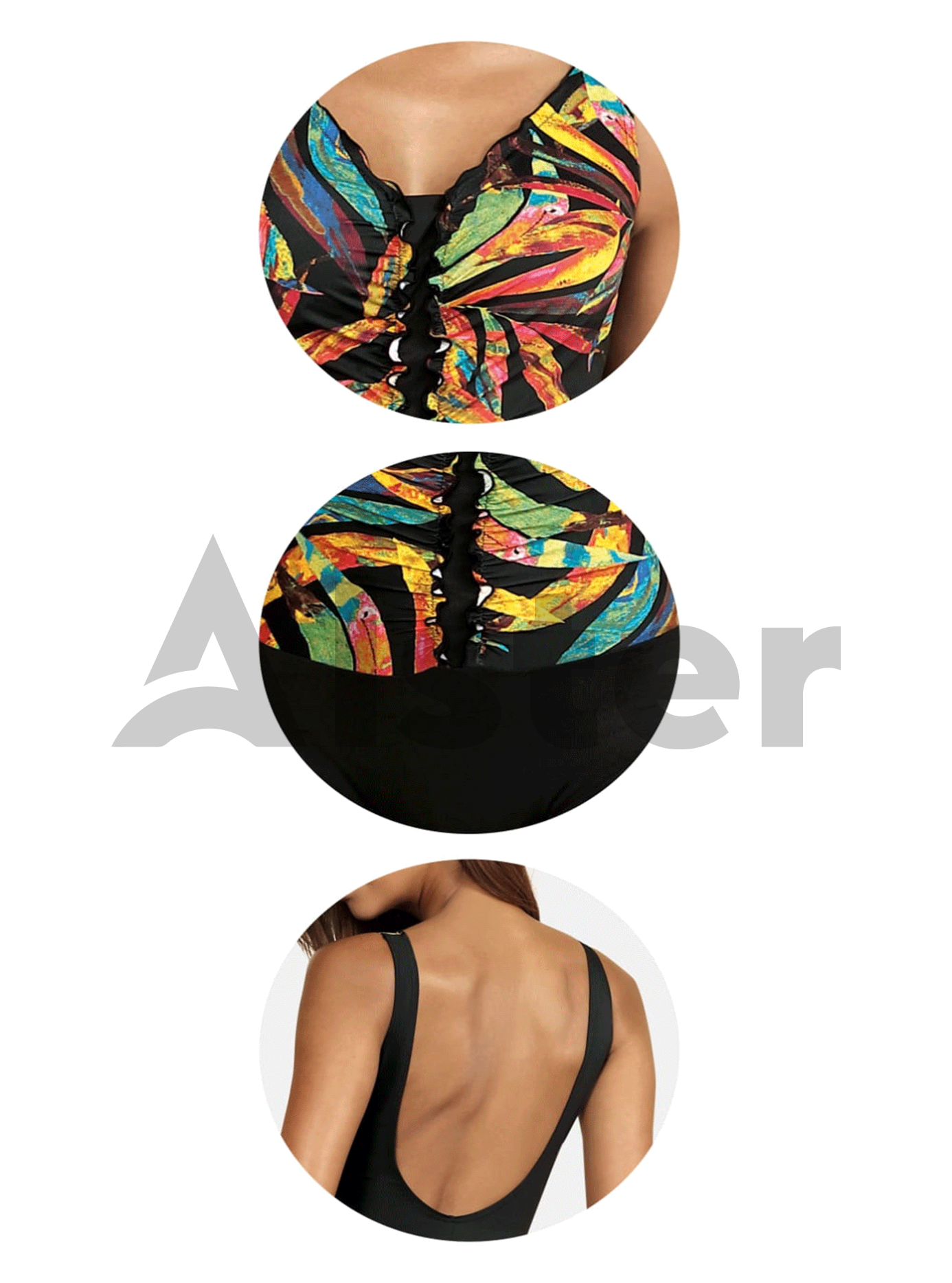 Сдельный купальник с узорами Чёрный 6XL (01-KF20266): фото - Alster.ua