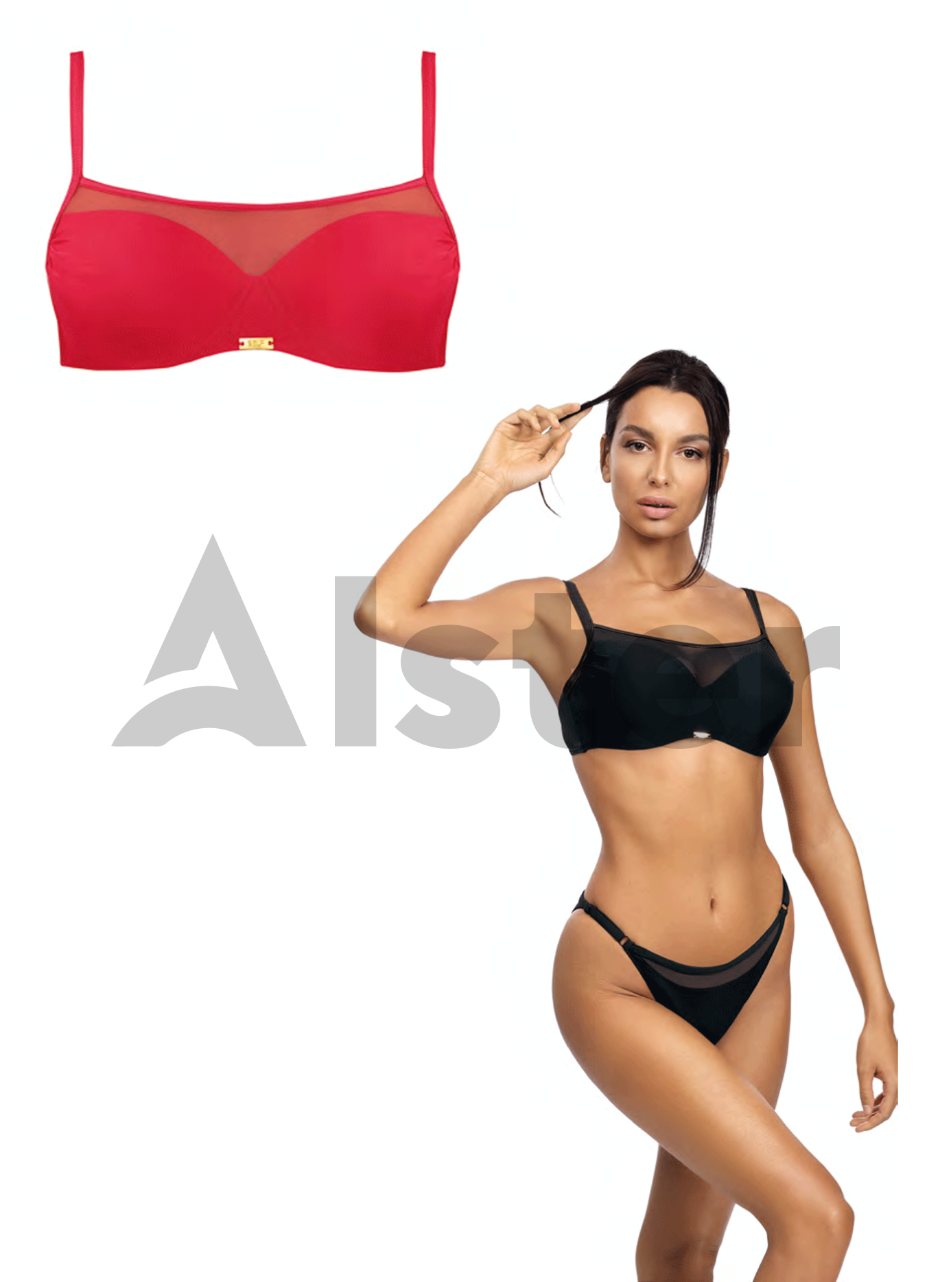 Купальник балконет с сеткой SELF S1002LM Красный 40C (01-KS210063): фото - Alster.ua