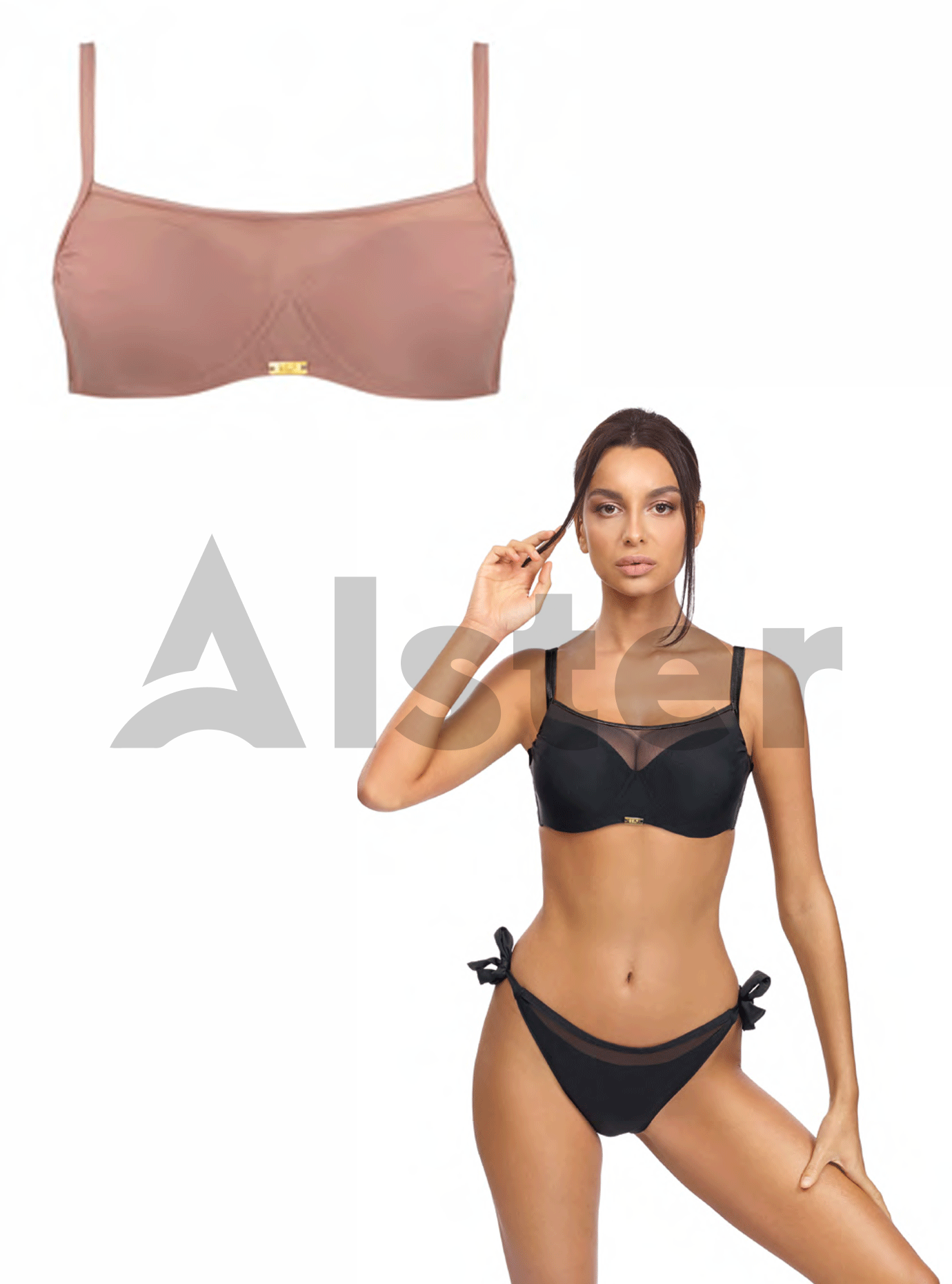 Купальник балконет с сеткой SELF S1002WM Пудровый 40D (01-KS210043): фото - Alster.ua