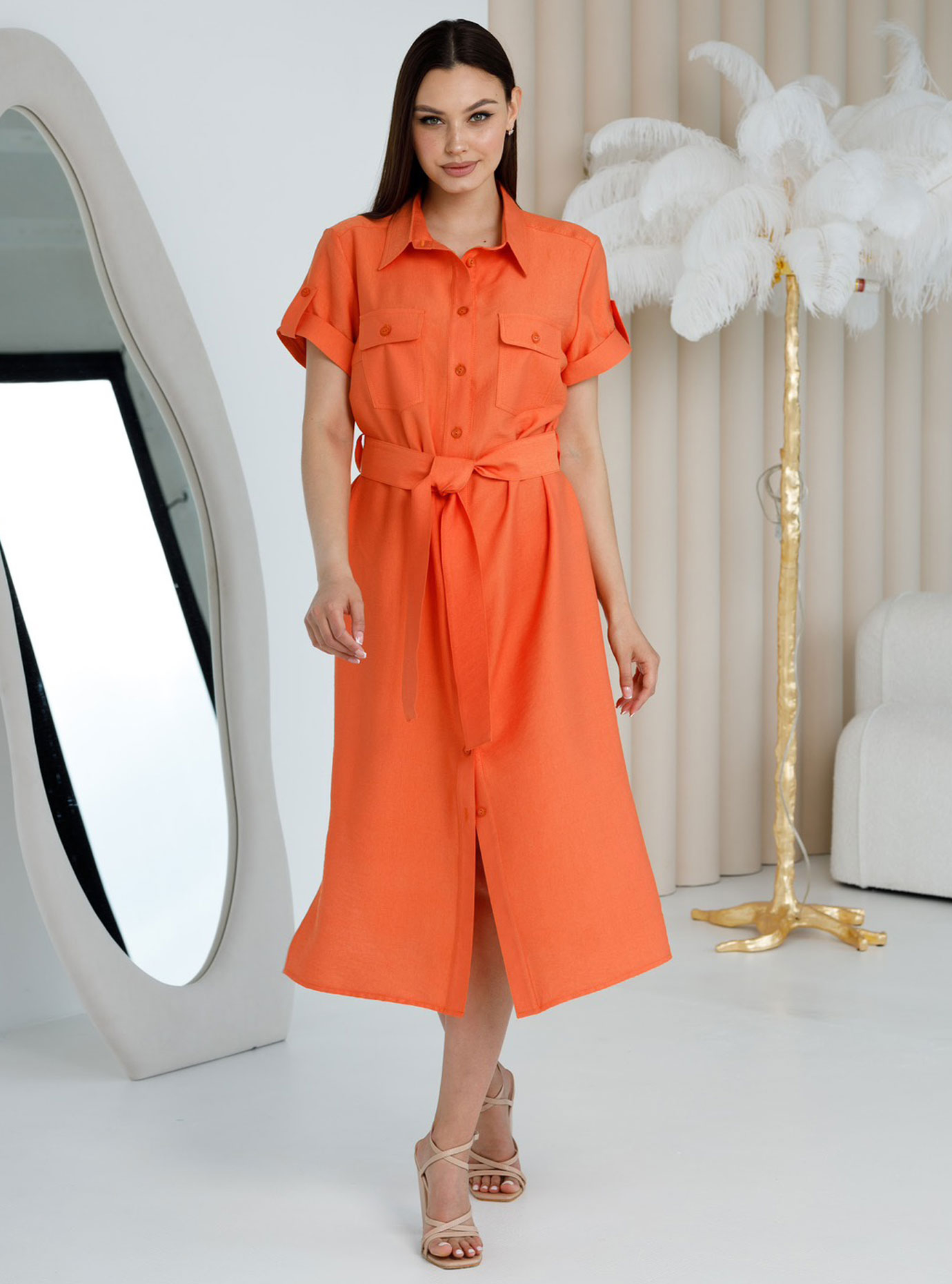 Платье-рубашка с коротким рукавом Оранжевый 52 (П-122-35): фото - Alster.ua