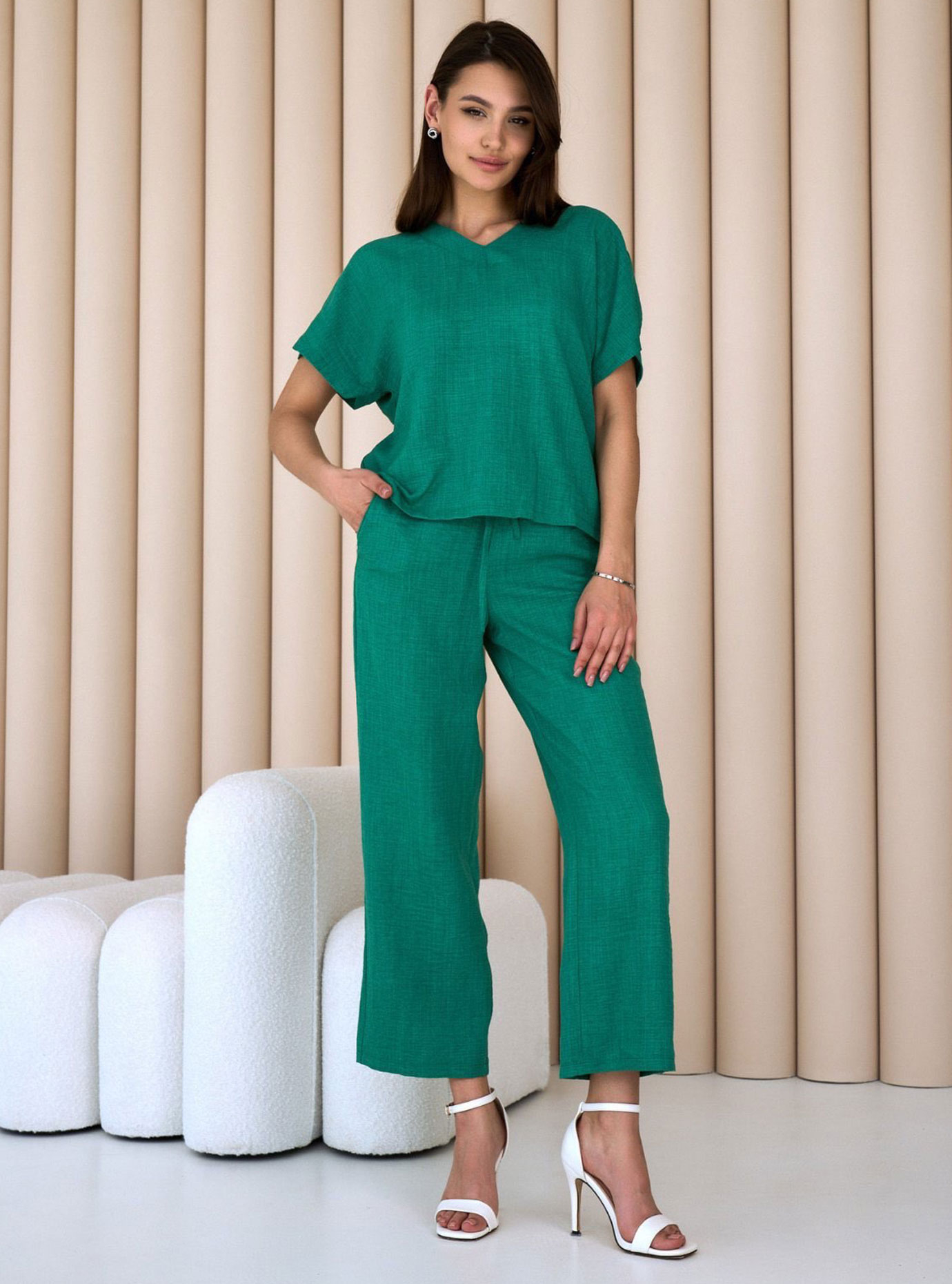 Женский летний костюм с брюками Бирюзовый L (КО-14-07): фото - Alster.ua