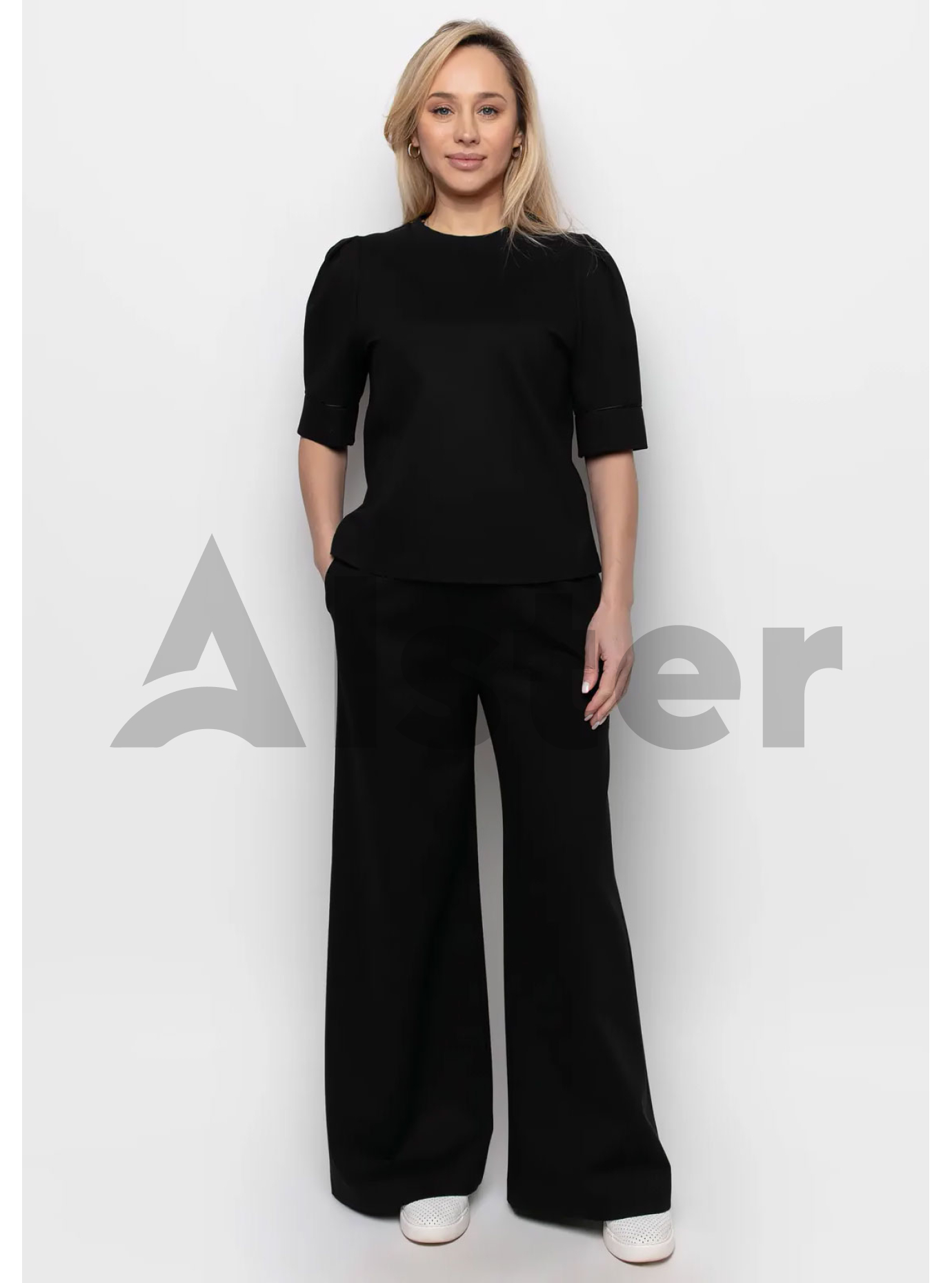 Женский трикотажный костюм однотонный весна/лето Чёрный XL (102-001-12): фото - Alster.ua