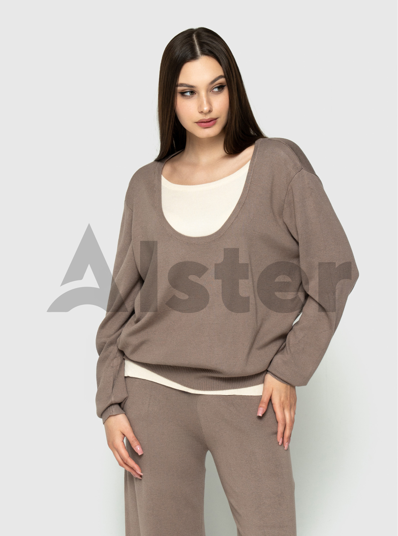 Трикотажный женский костюм 2515 Тёмный бежевый L (A2515-04): фото - Alster.ua
