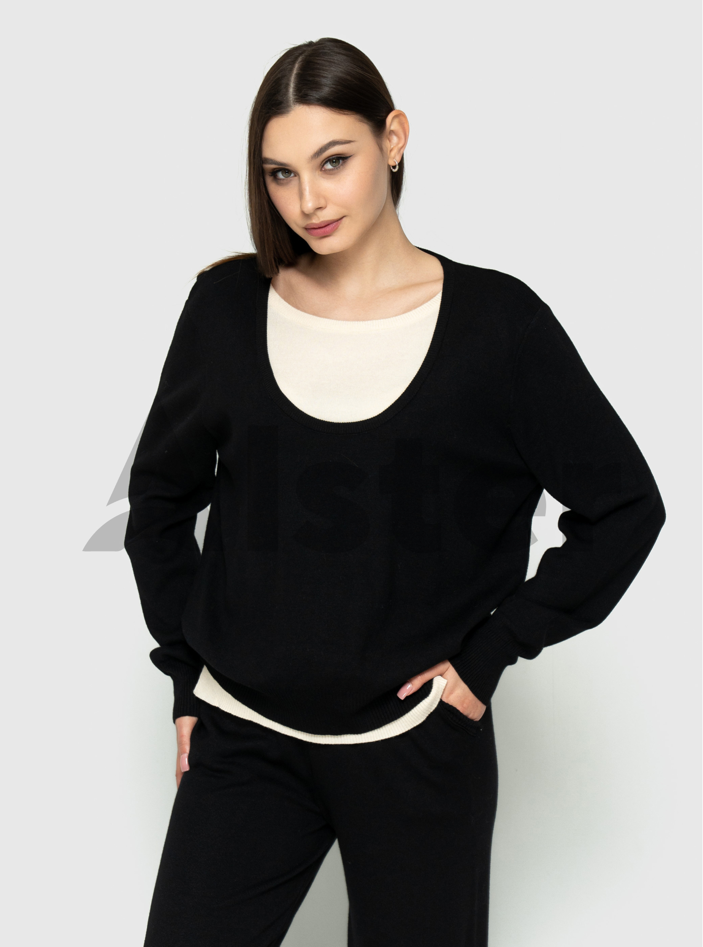 Трикотажный женский костюм 2515 Чёрный M (A2515-01): фото - Alster.ua