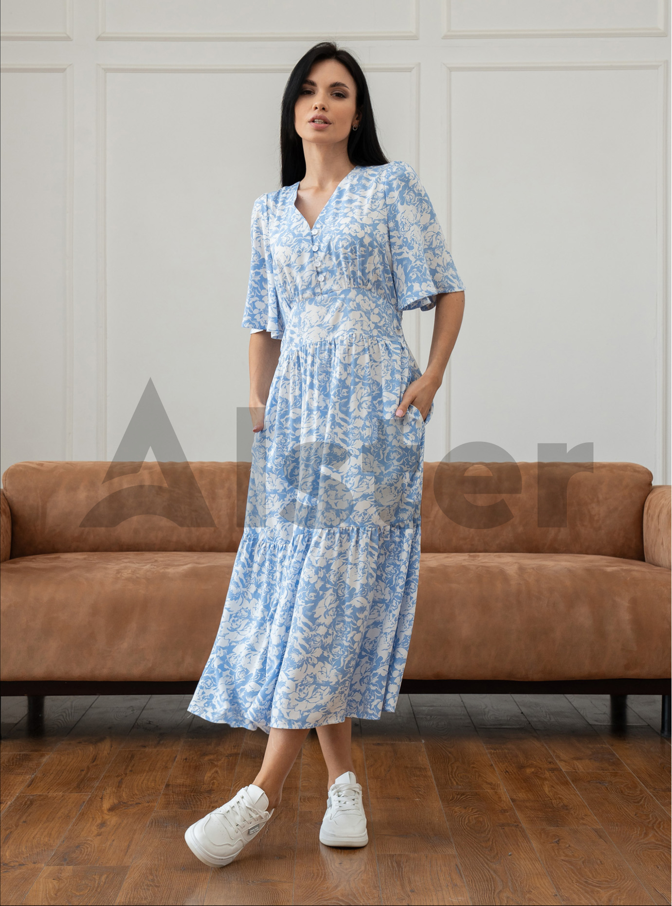 Довга елегантна сукня Nolvit P-136 Блакитний 2XL (P136-08): фото - Alster.ua