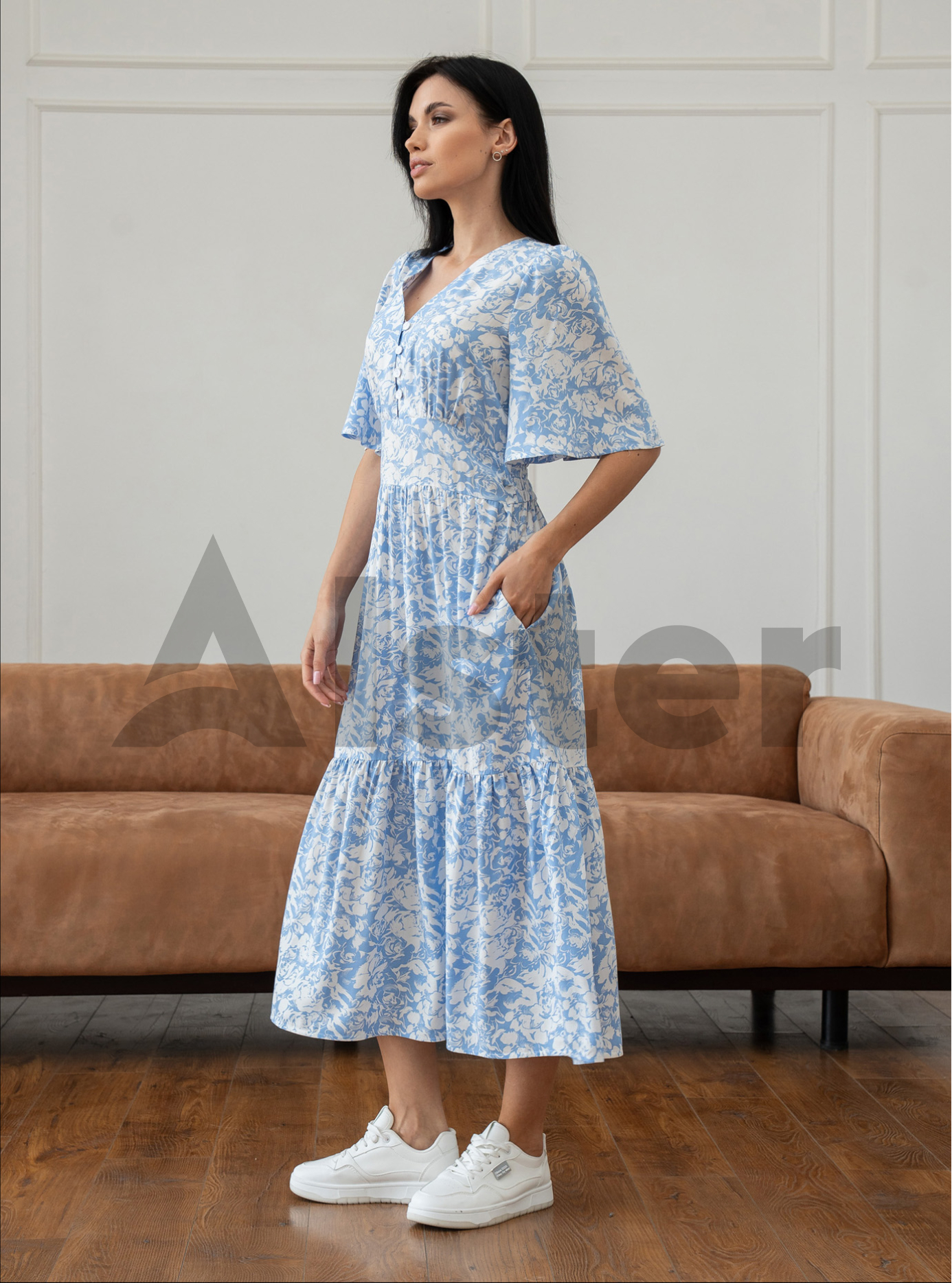 Довга елегантна сукня Nolvit P-136 Блакитний 2XL (P136-08): фото - Alster.ua