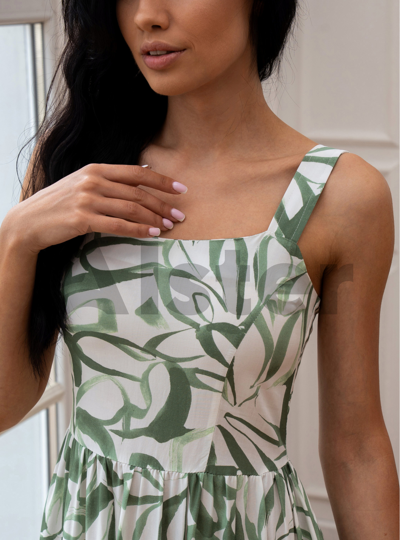 Летнее платье Nolvit PO-148 с абстрактным принтом Тёмно-зелёный XS (PO148-01): фото - Alster.ua